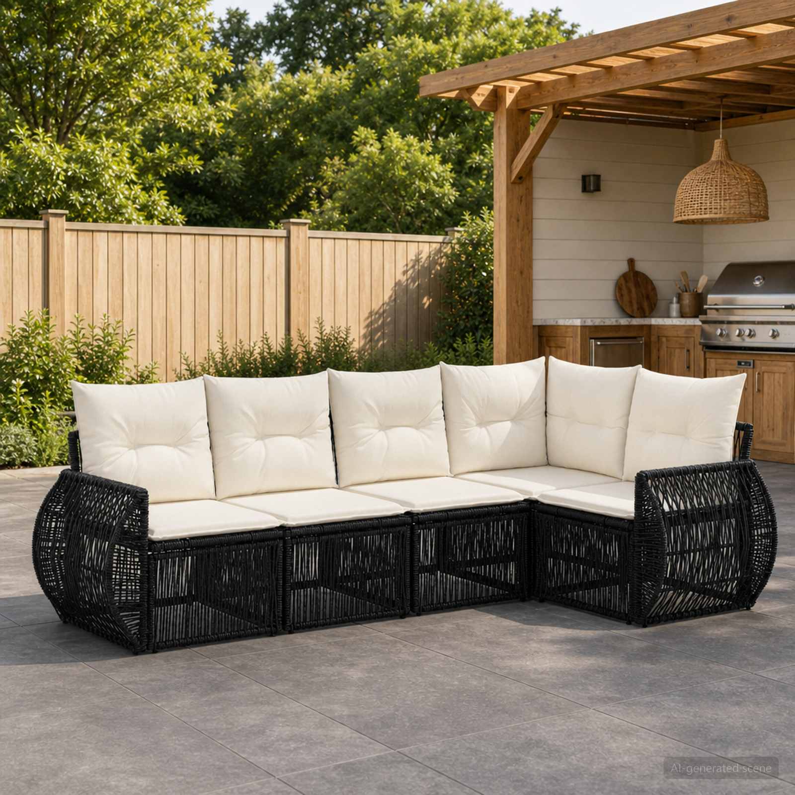 vidaXL Tuinbankenset 6 pcs Zwart en Cream Wit poly rattan