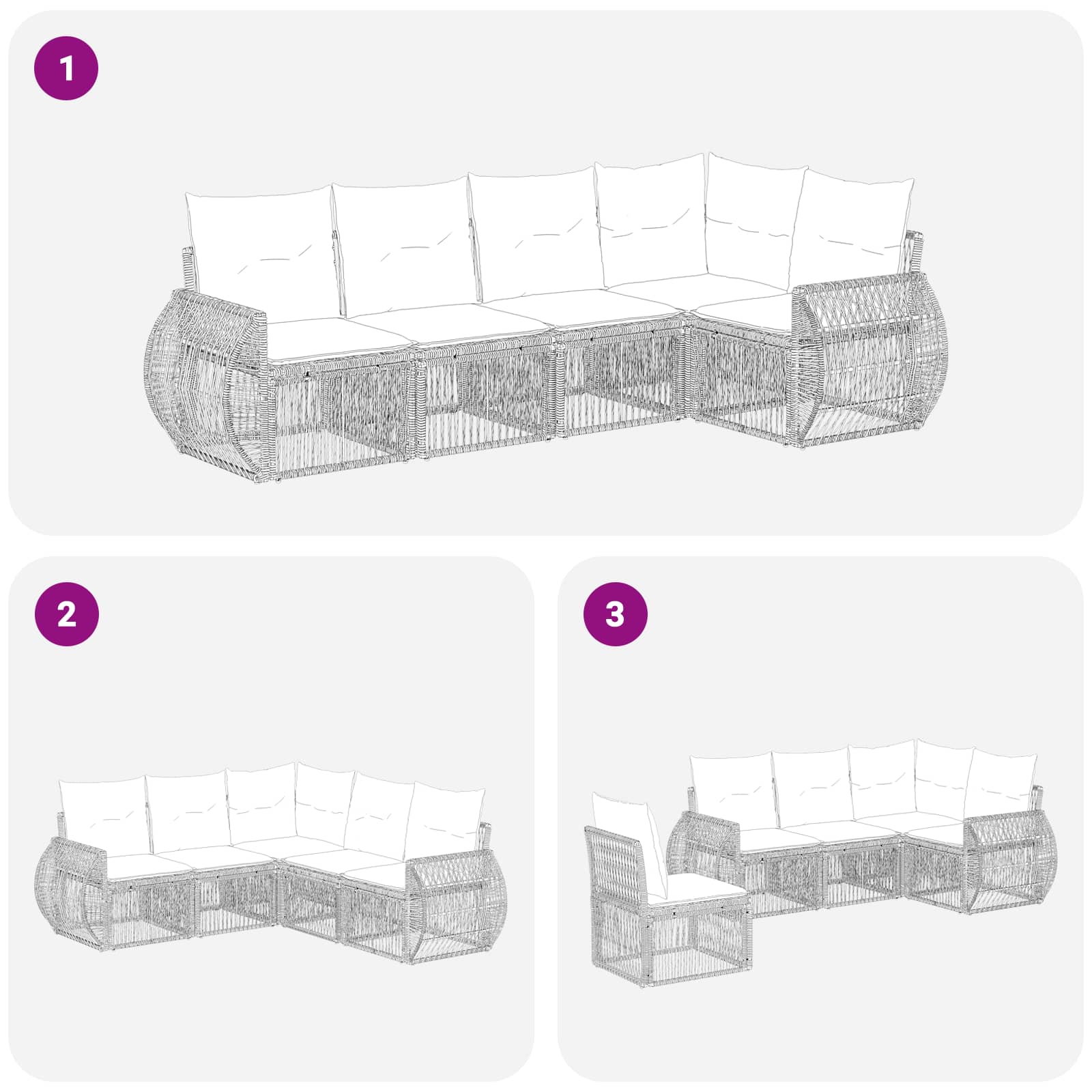 vidaXL Tuinbankenset 6 pcs Zwart en Cream Wit poly rattan