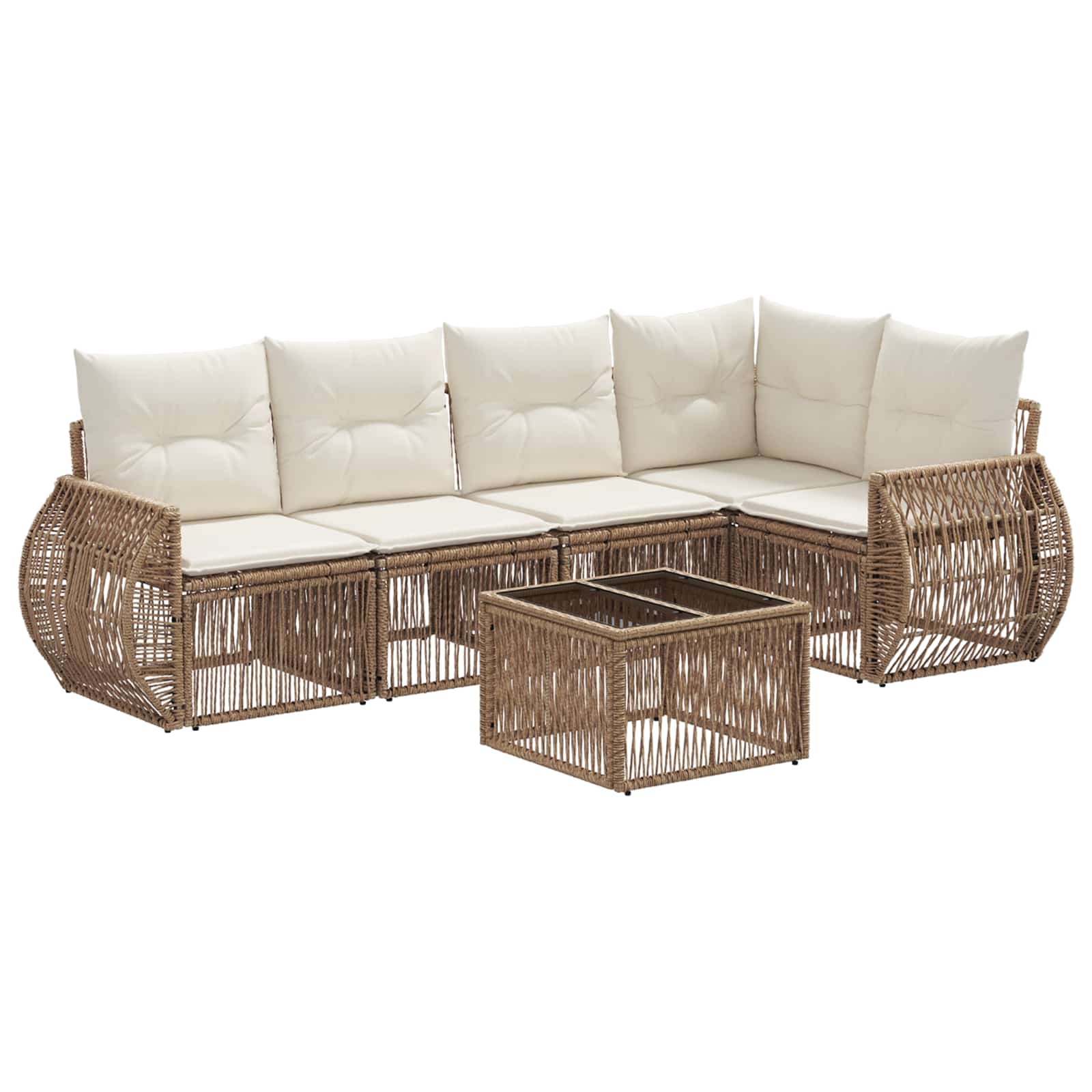 vidaXL Tuinbankenset 6 pcs Zwart en Cream Wit poly rattan