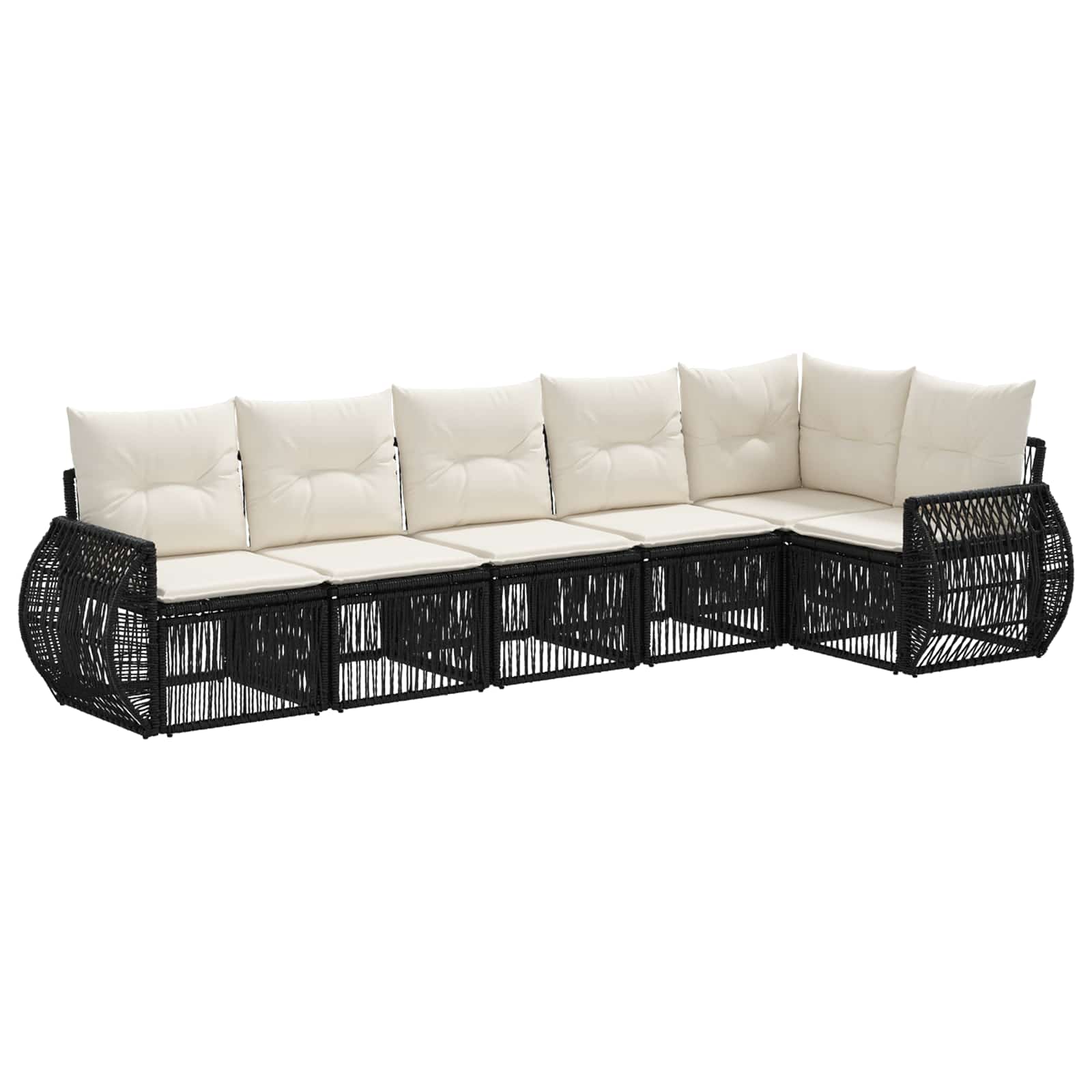 vidaXL Tuinbankenset 7 pcs Zwart en Cream Wit poly rattan