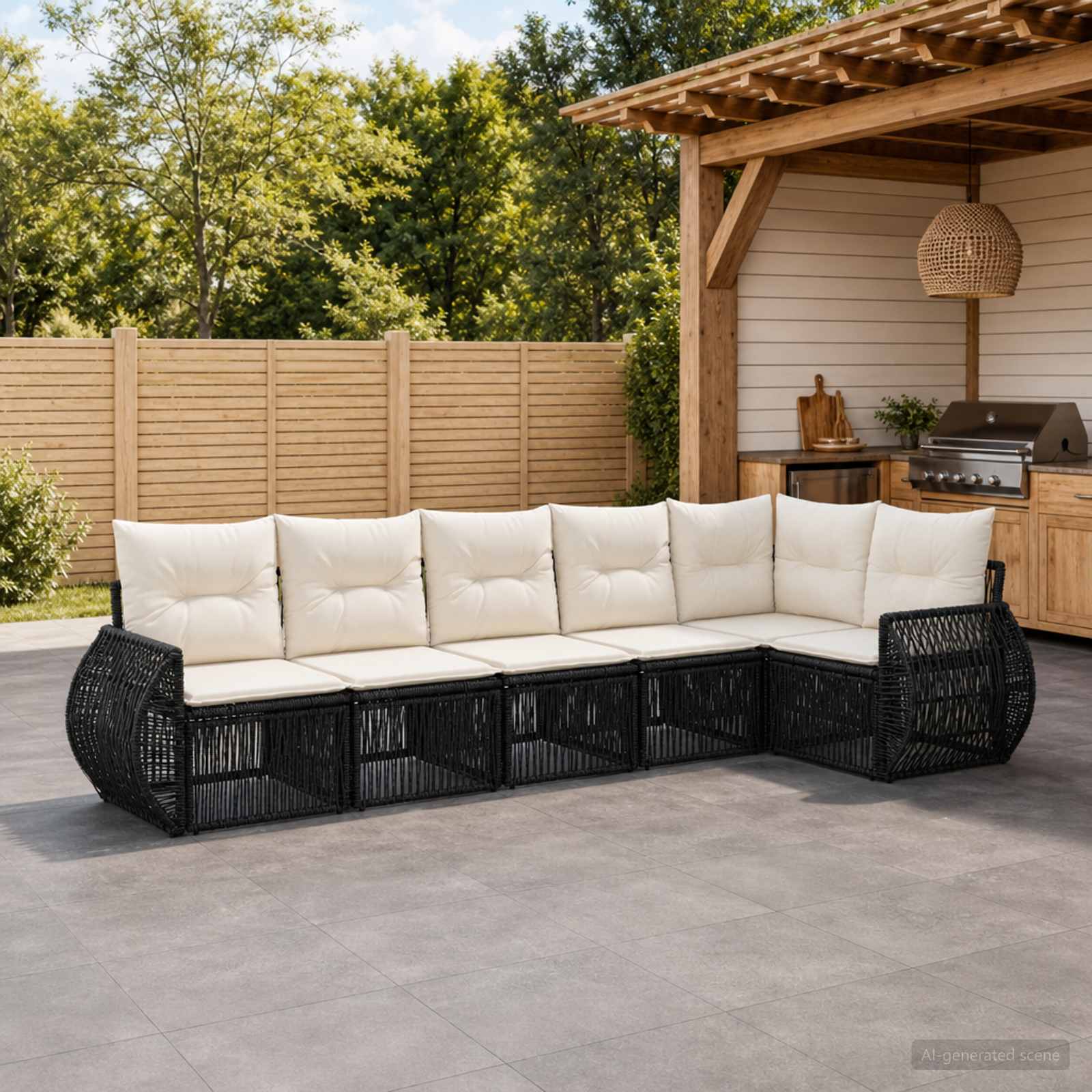 vidaXL Tuinbankenset 7 pcs Zwart en Cream Wit poly rattan
