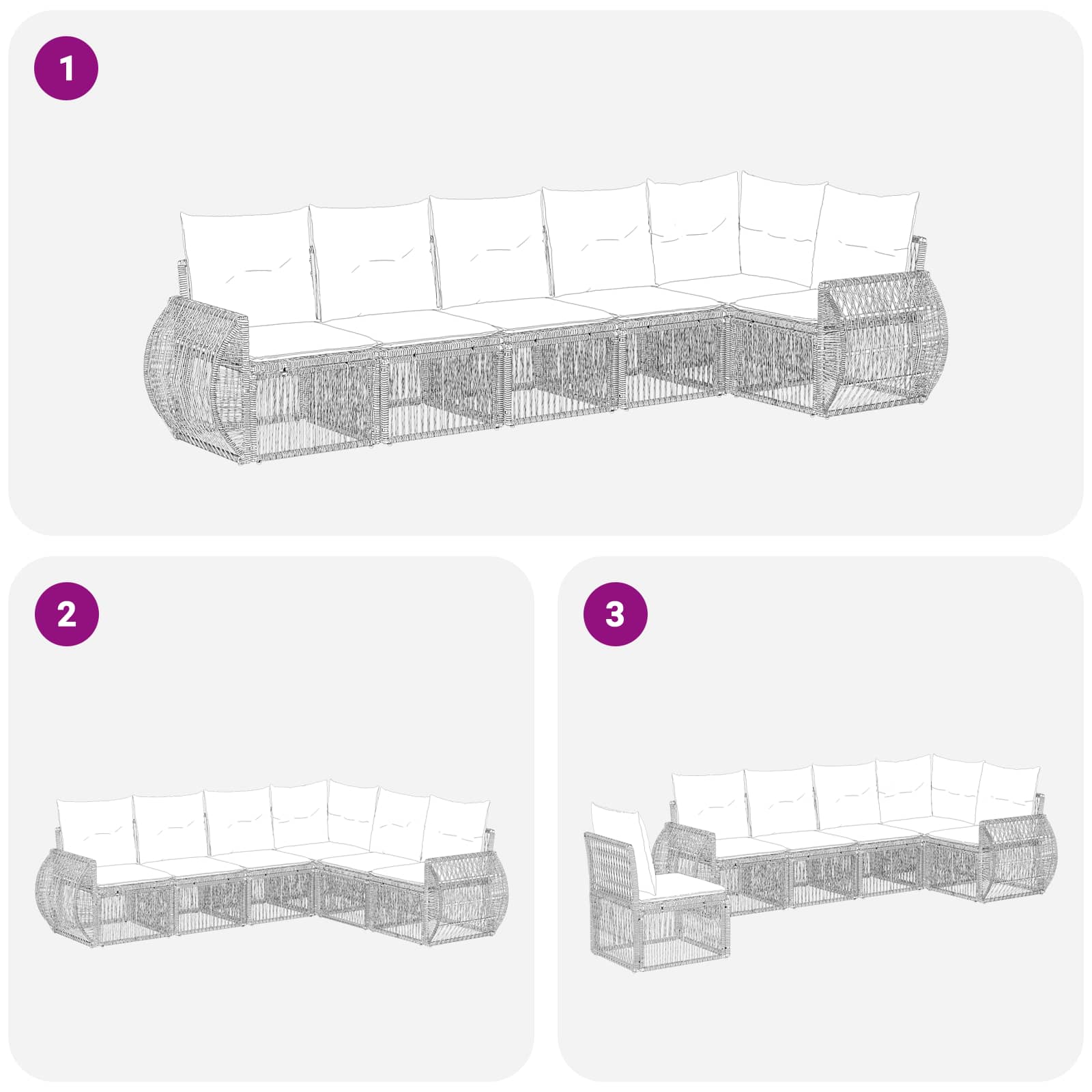 vidaXL Tuinbankenset 7 pcs Zwart en Cream Wit poly rattan