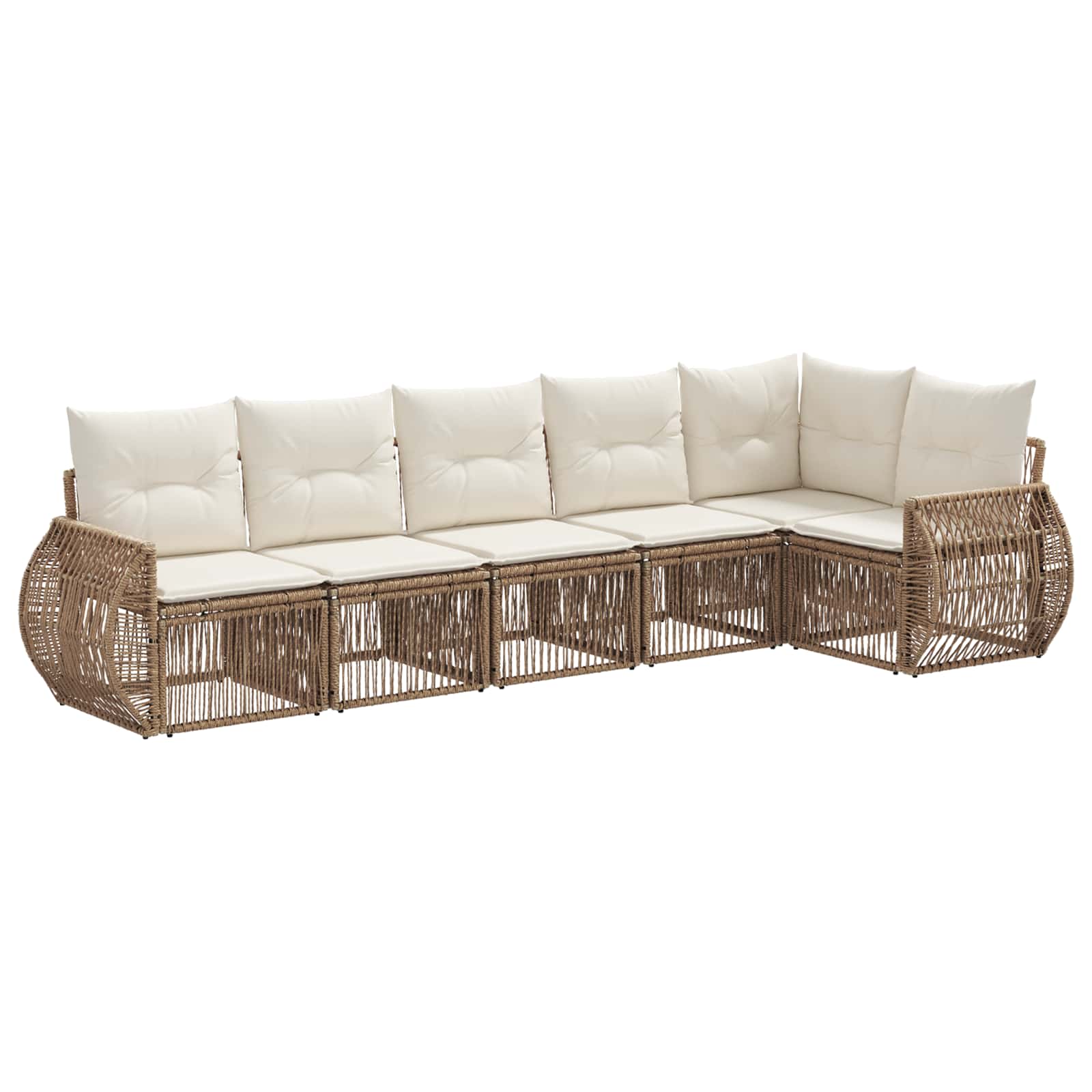 vidaXL Tuinbankenset 7 pcs Zwart en Cream Wit poly rattan