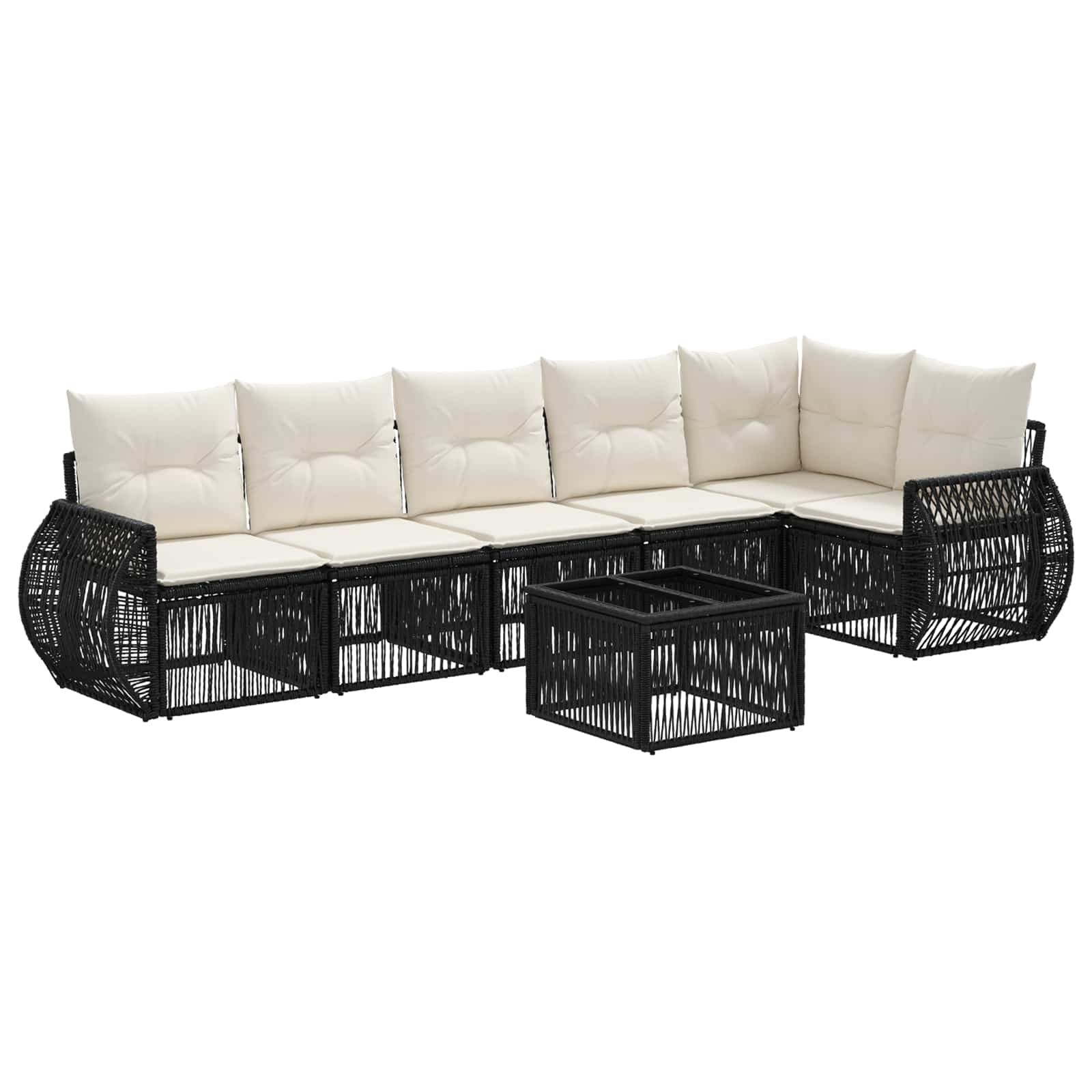 vidaXL Tuinbankenset 7 pcs Zwart en Cream Wit poly rattan