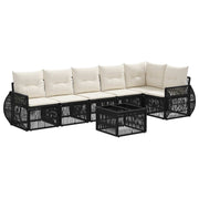 vidaXL Tuinbankenset 7 pcs Zwart en Cream Wit poly rattan