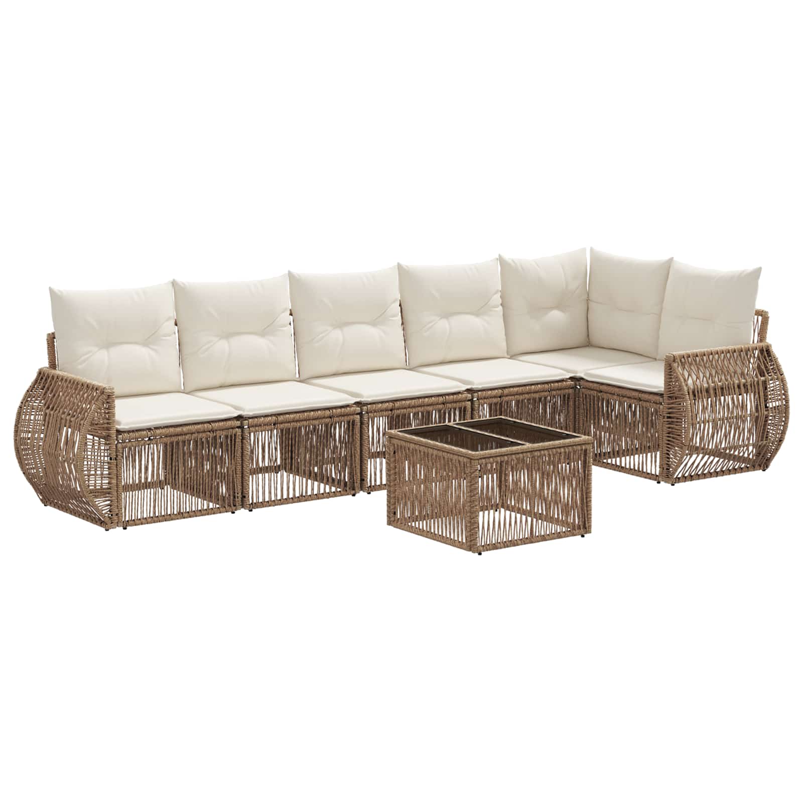 vidaXL Tuinbankenset 7 pcs Zwart en Cream Wit poly rattan