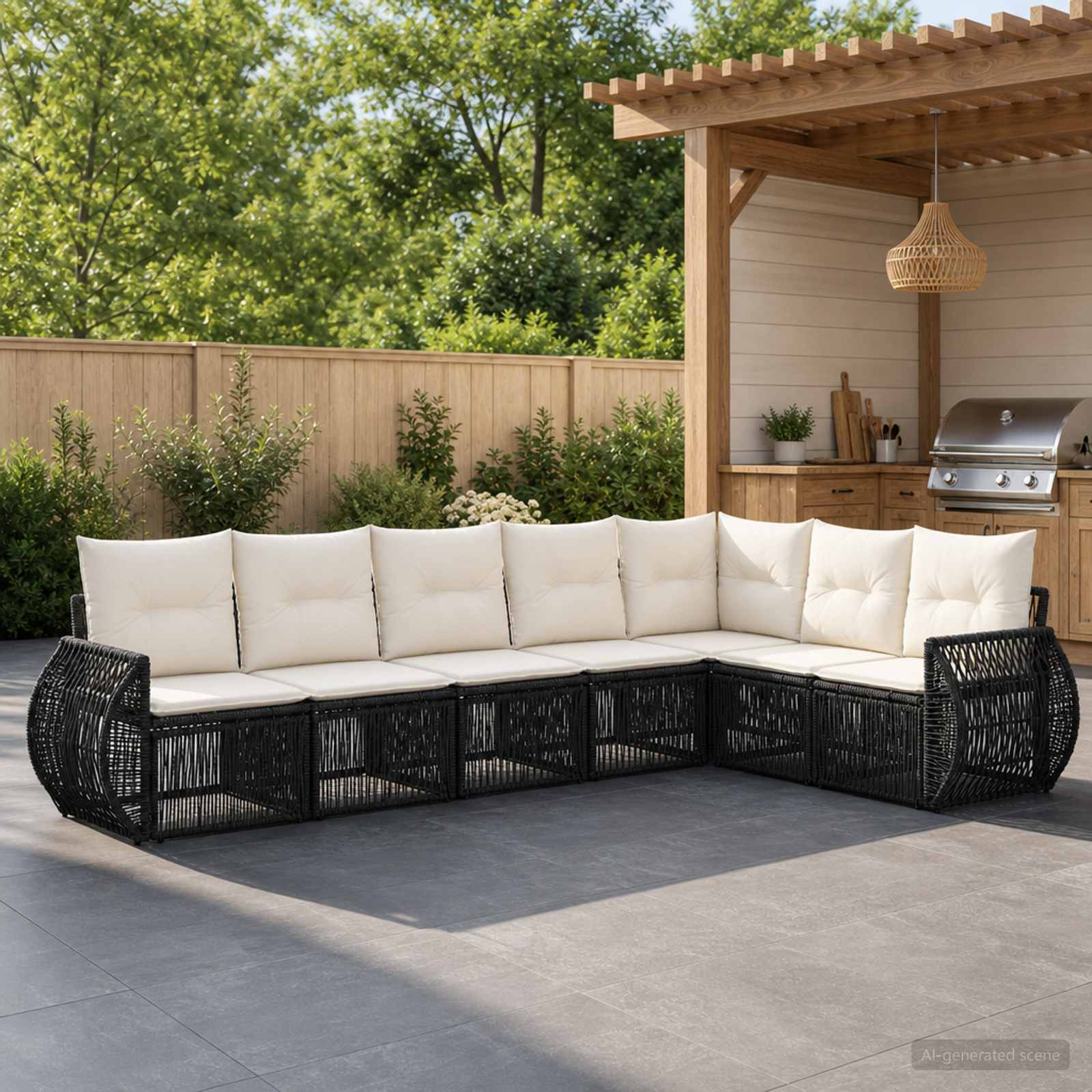 vidaXL Tuinbankenset 8 pcs Zwart en Cream Wit poly rattan