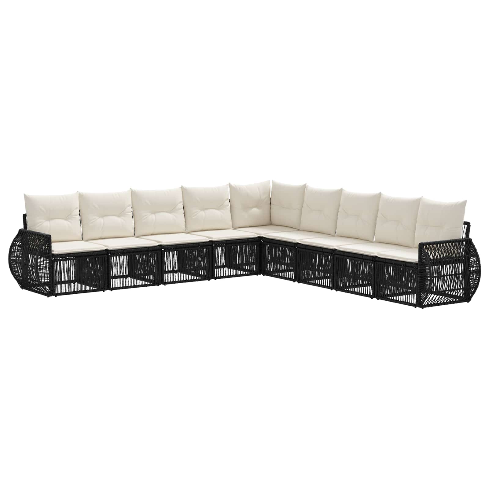 vidaXL Tuinbankenset 10 pcs Zwart en Cream Wit poly rattan
