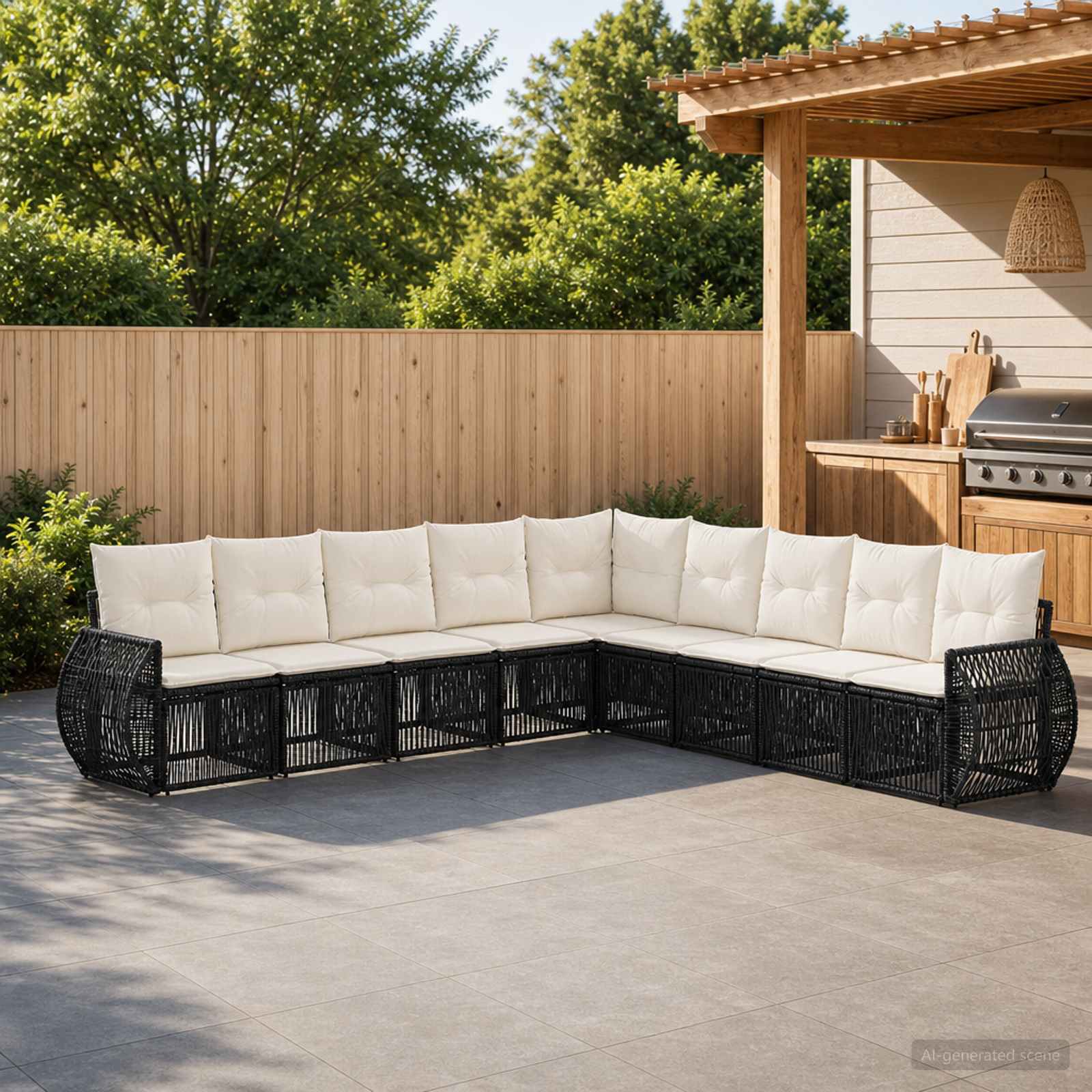 vidaXL Tuinbankenset 10 pcs Zwart en Cream Wit poly rattan