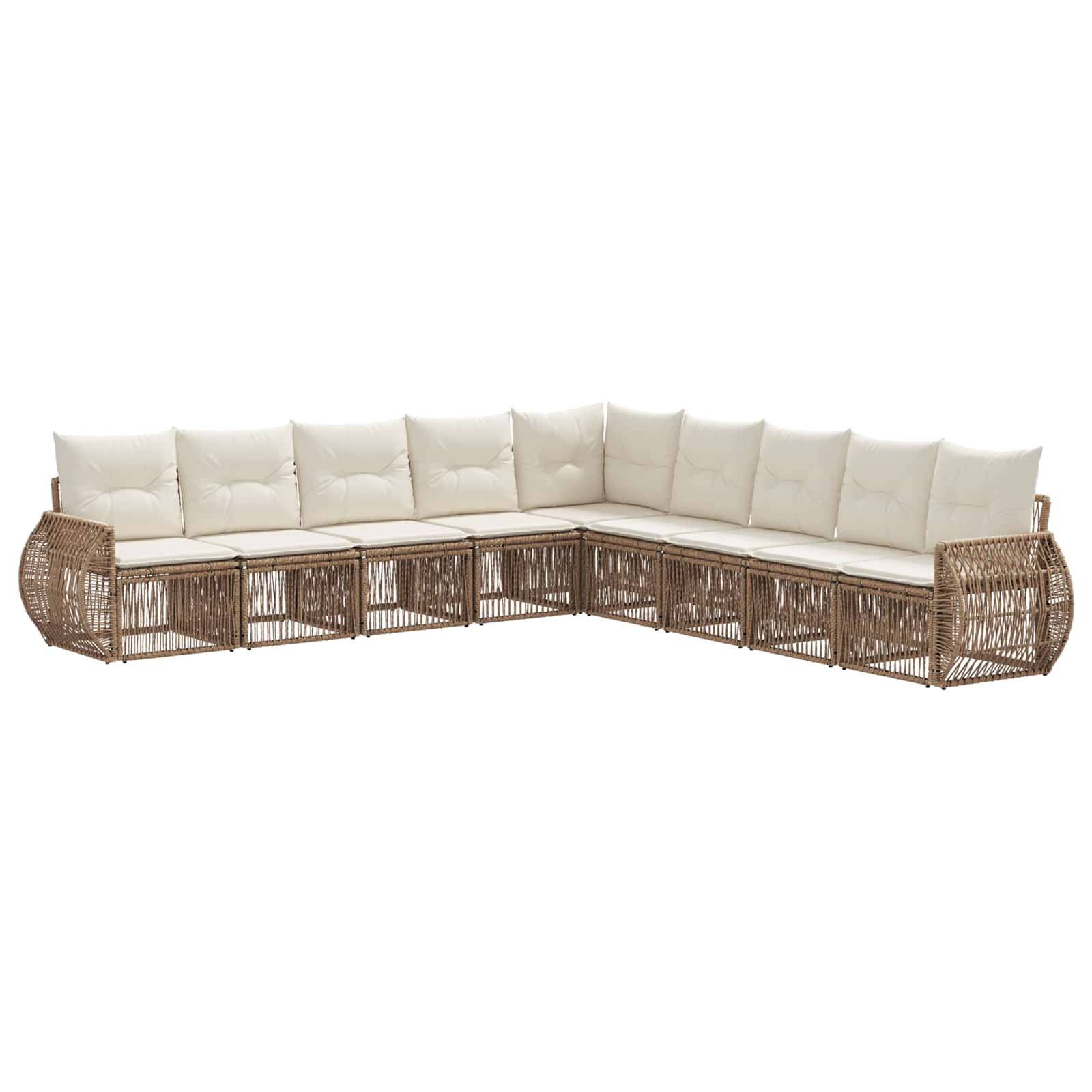 vidaXL Tuinbankenset 10 pcs Zwart en Cream Wit poly rattan