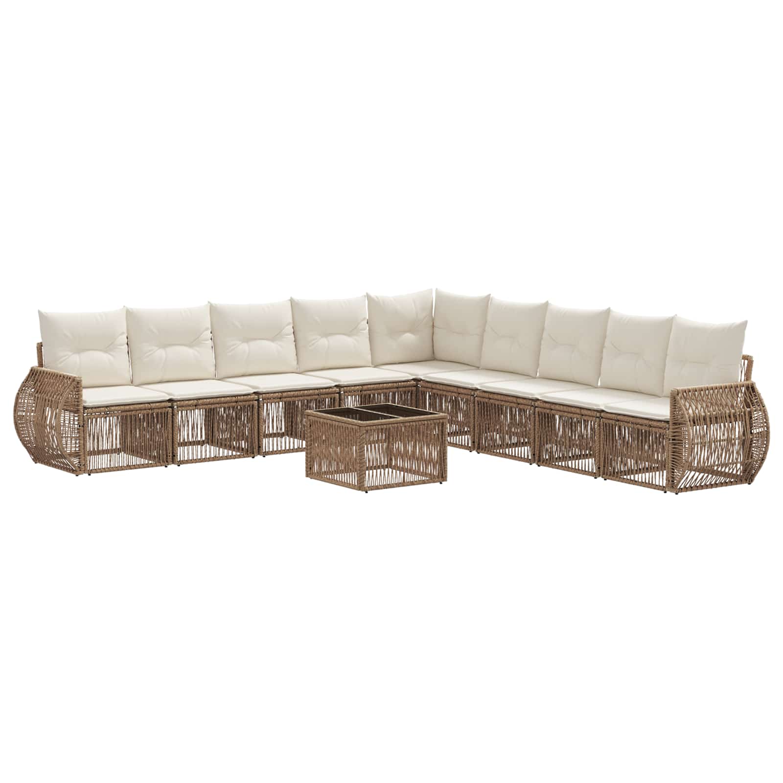 vidaXL Tuinbankenset 10 pcs Zwart en Cream Wit poly rattan