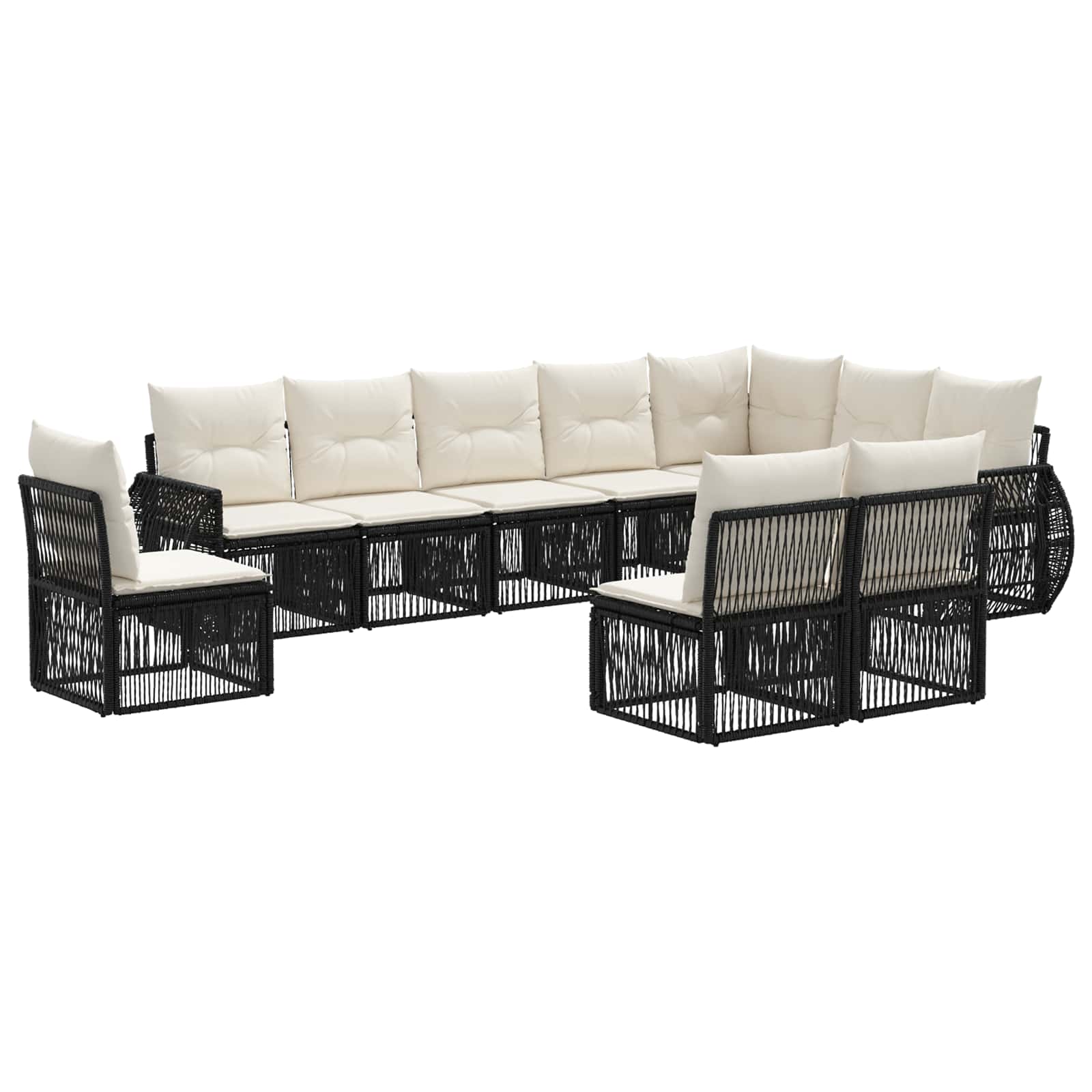 vidaXL Tuinbankenset 11 pcs Zwart en Cream Wit poly rattan