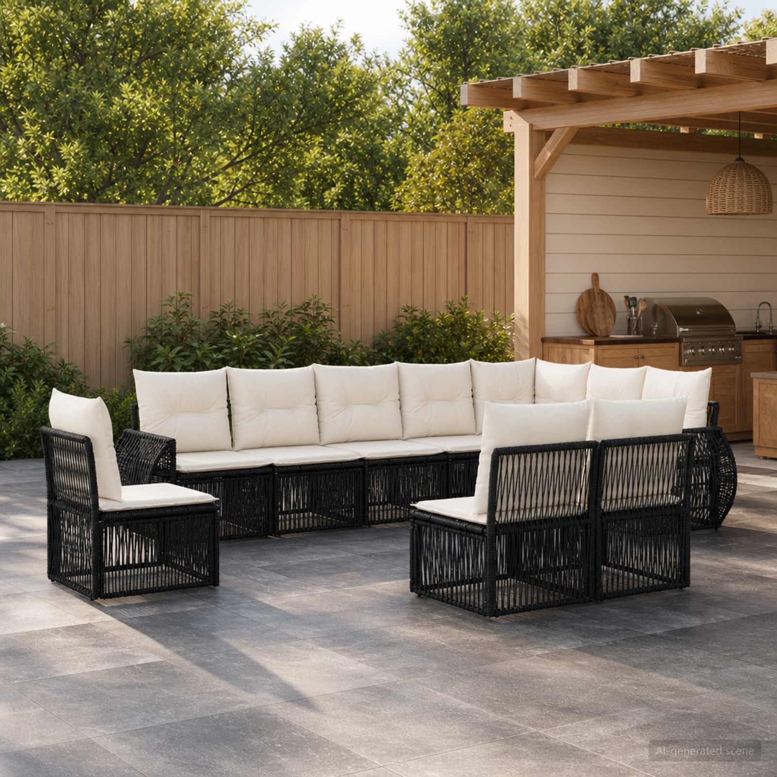 vidaXL Tuinbankenset 11 pcs Zwart en Cream Wit poly rattan