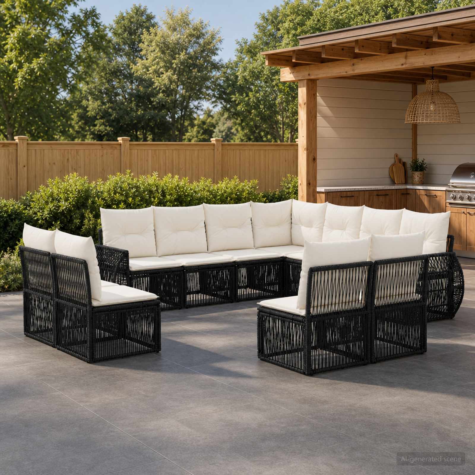 vidaXL Tuinbankenset 12 pcs Zwart en Cream Wit poly rattan