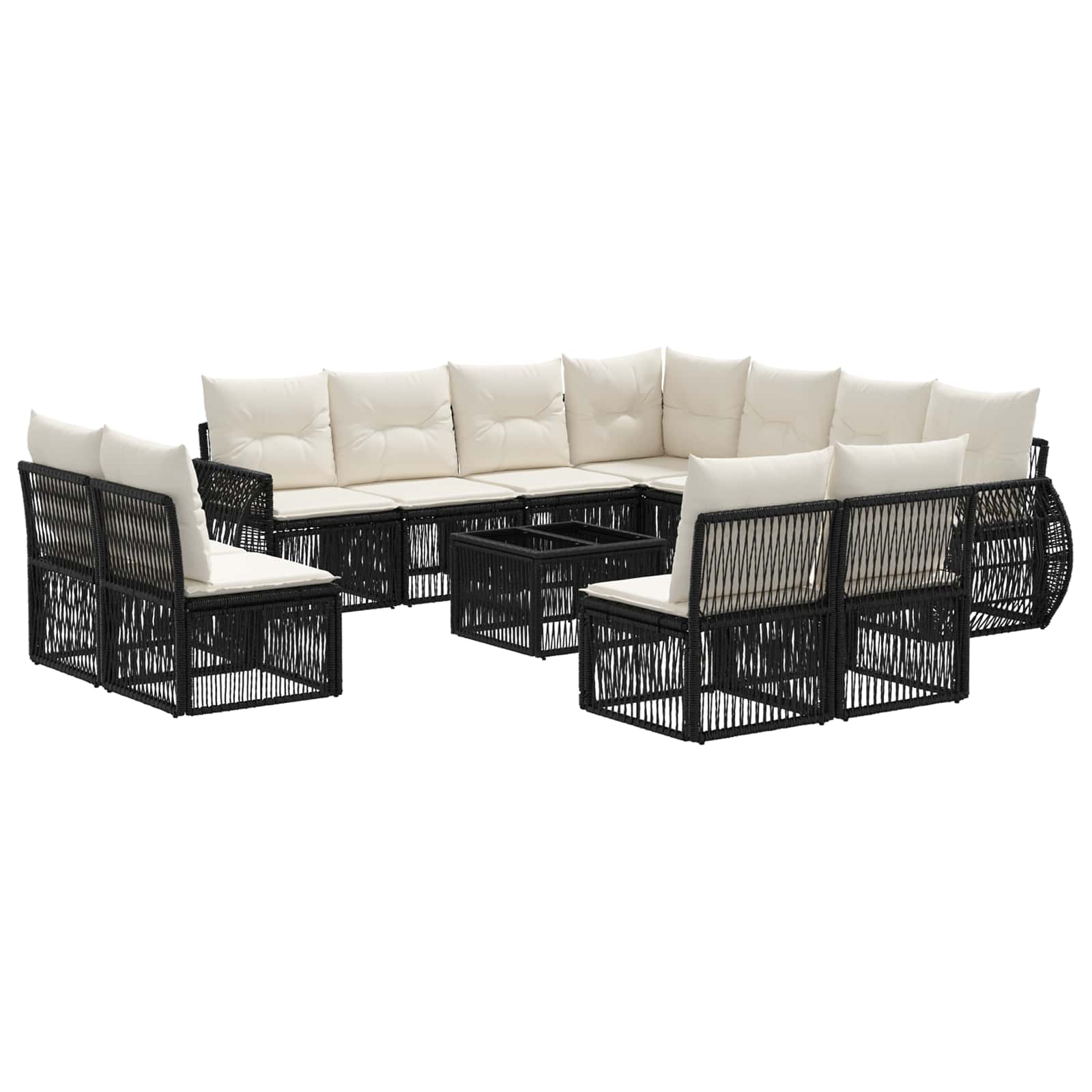 vidaXL Tuinbankenset 12 pcs Zwart en Cream Wit poly rattan