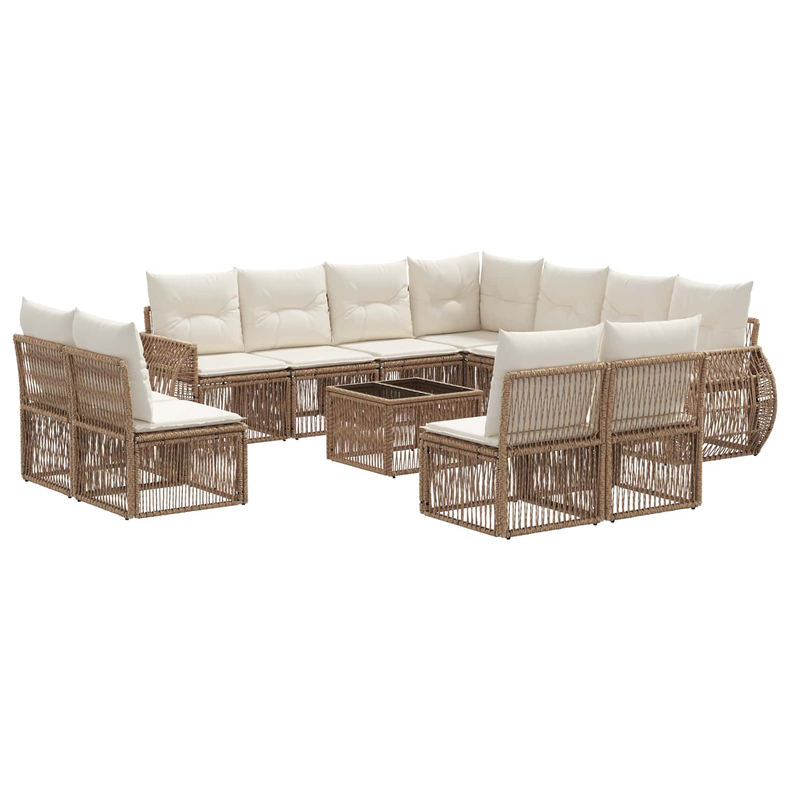 vidaXL Tuinbankenset 12 pcs Zwart en Cream Wit poly rattan