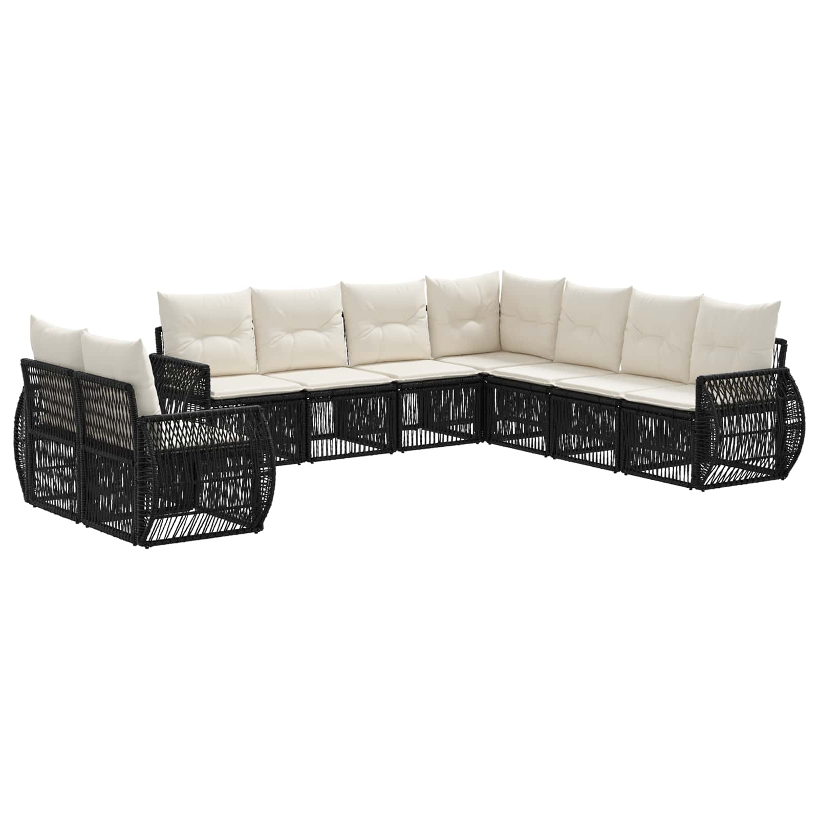 vidaXL Tuinbankenset 10 pcs Zwart en Cream Wit poly rattan