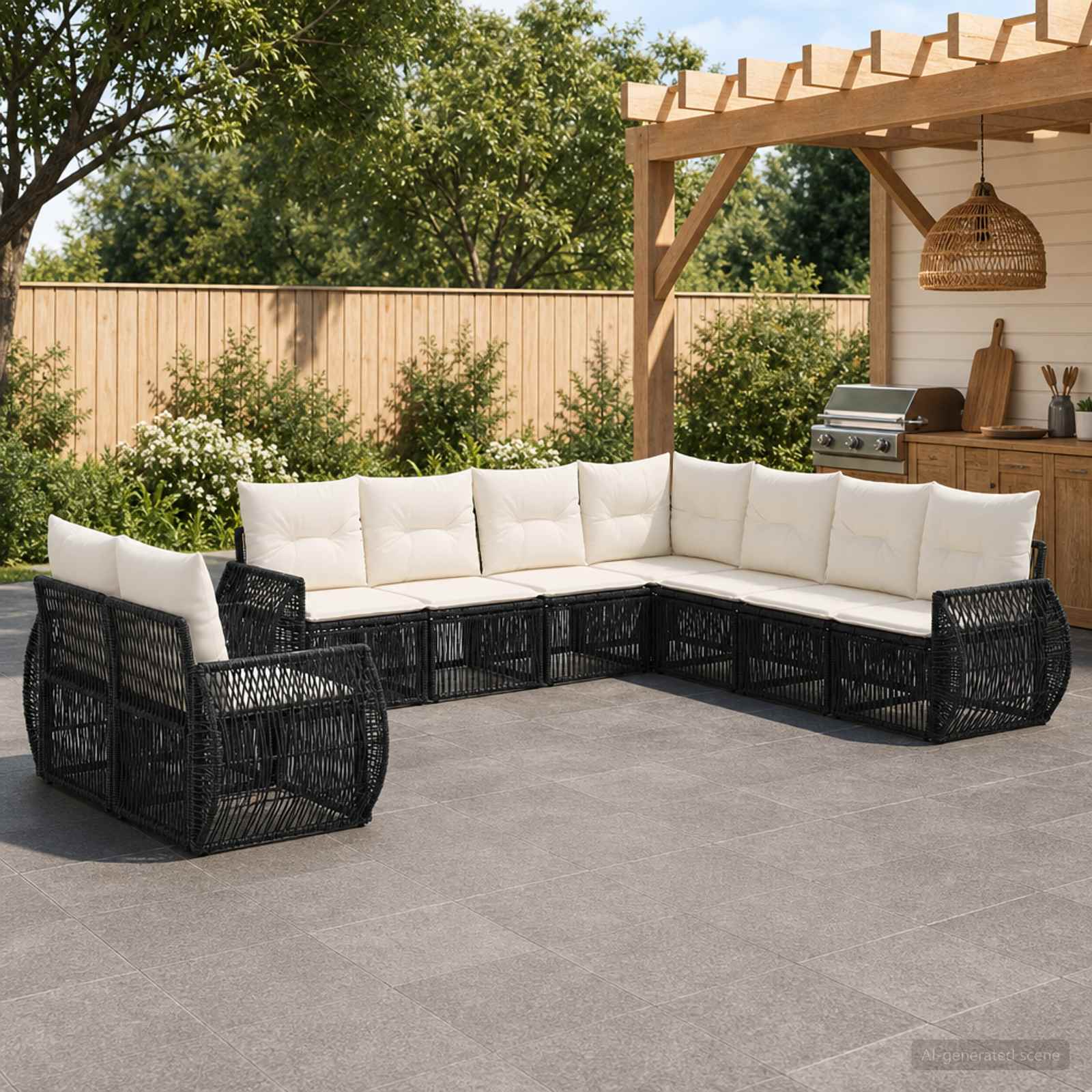 vidaXL Tuinbankenset 10 pcs Zwart en Cream Wit poly rattan