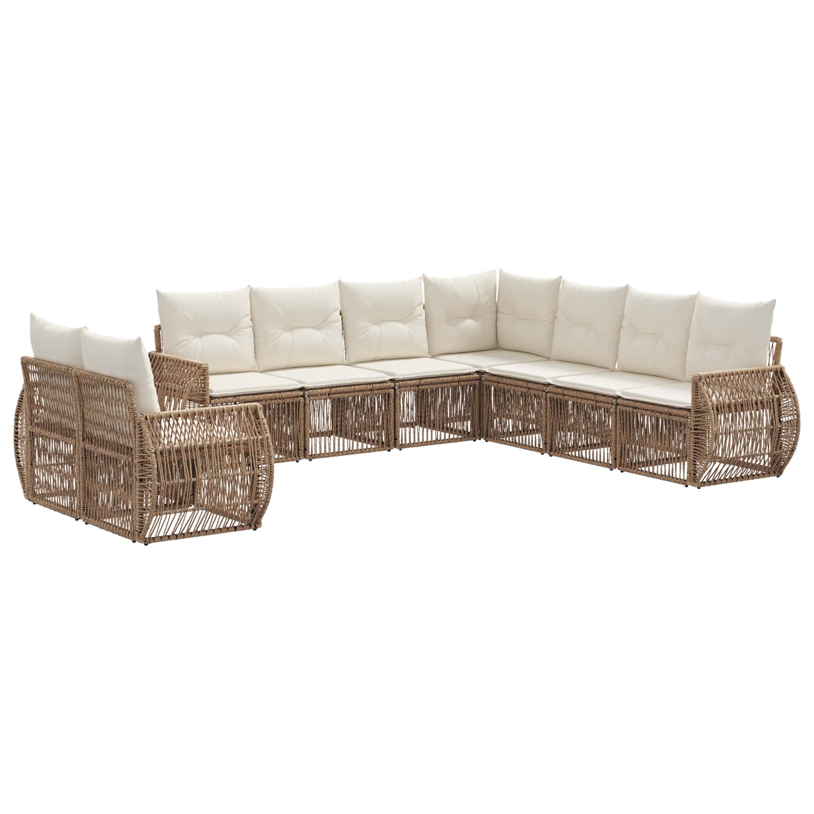 vidaXL Tuinbankenset 10 pcs Zwart en Cream Wit poly rattan