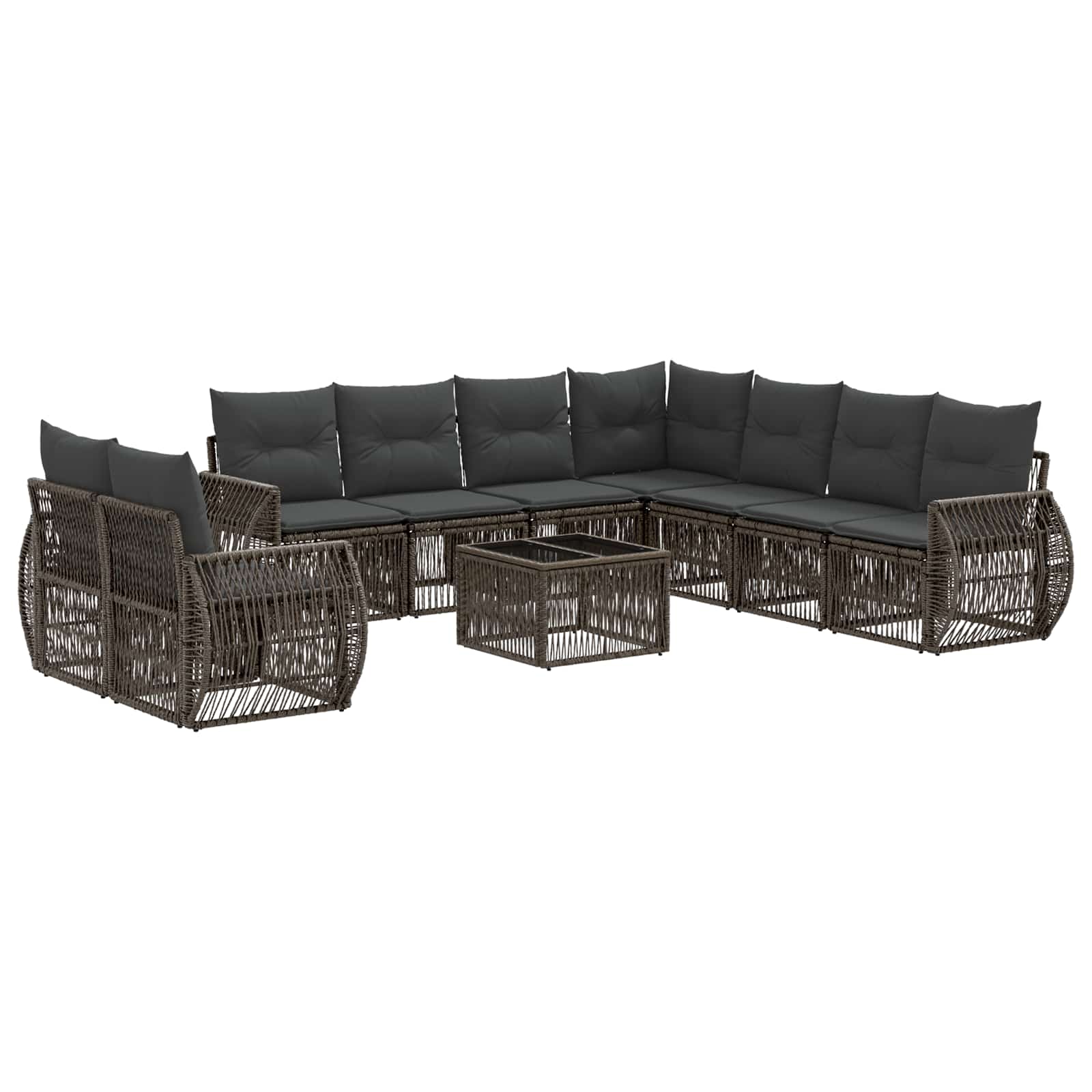 vidaXL Tuinbankenset 10 pcs Zwart en Cream Wit poly rattan