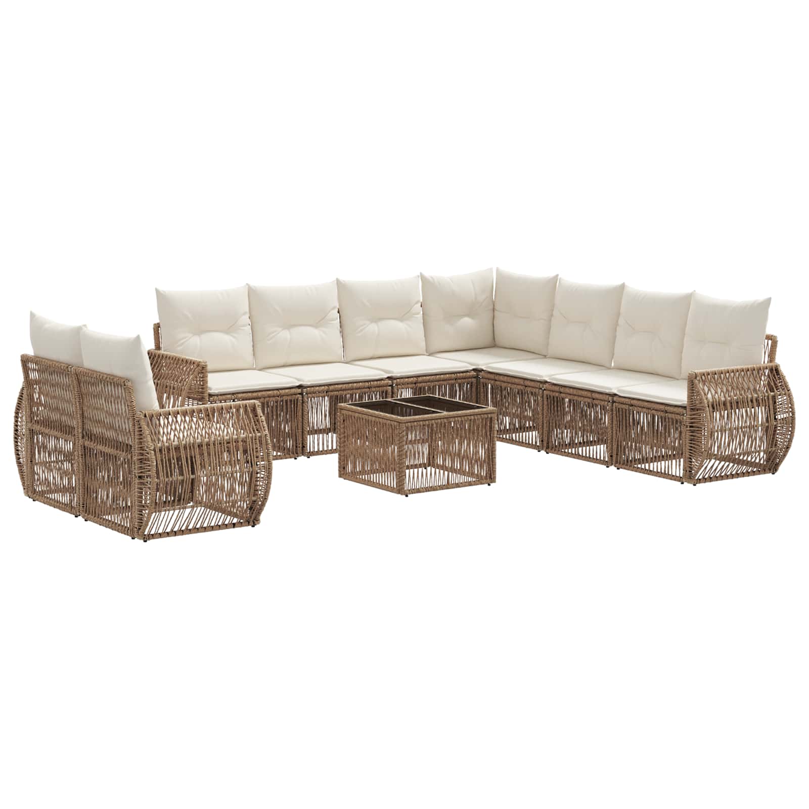 vidaXL Tuinbankenset 10 pcs Zwart en Cream Wit poly rattan