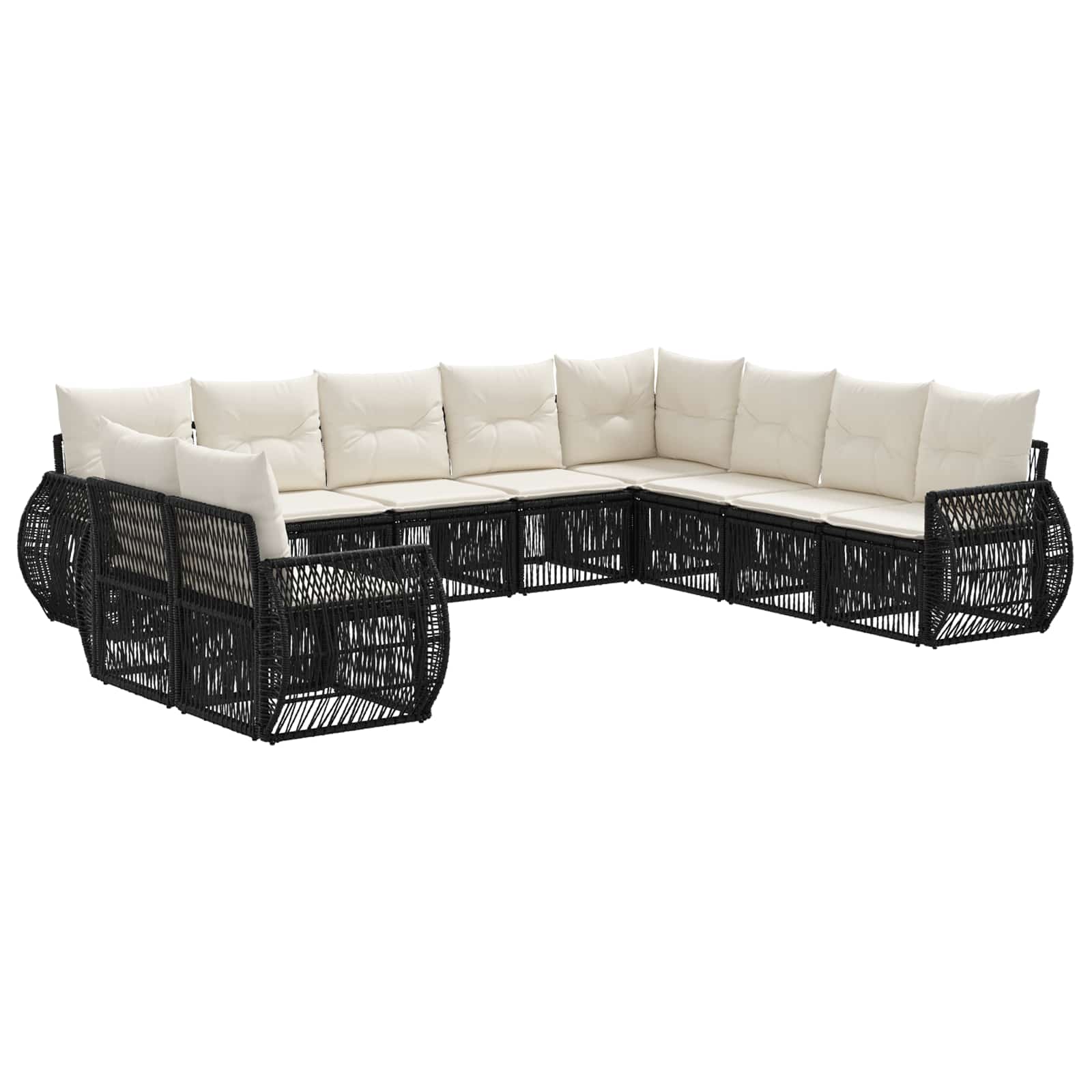 vidaXL Tuinbankenset 11 pcs Zwart en Cream Wit poly rattan