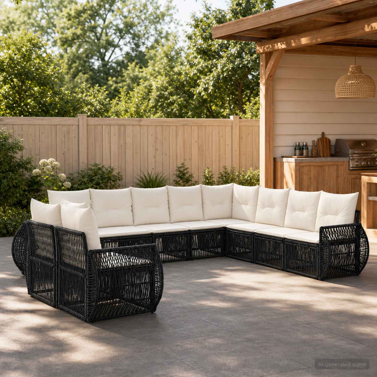 vidaXL Tuinbankenset 11 pcs Zwart en Cream Wit poly rattan