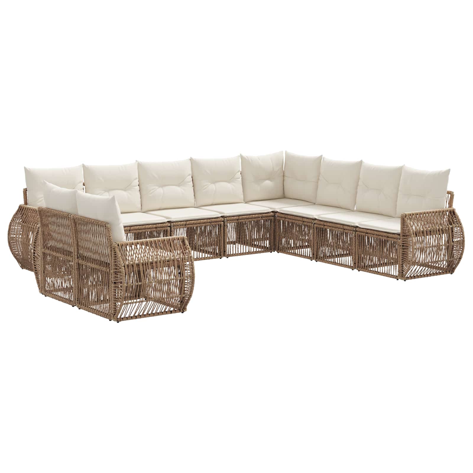 vidaXL Tuinbankenset 11 pcs Zwart en Cream Wit poly rattan