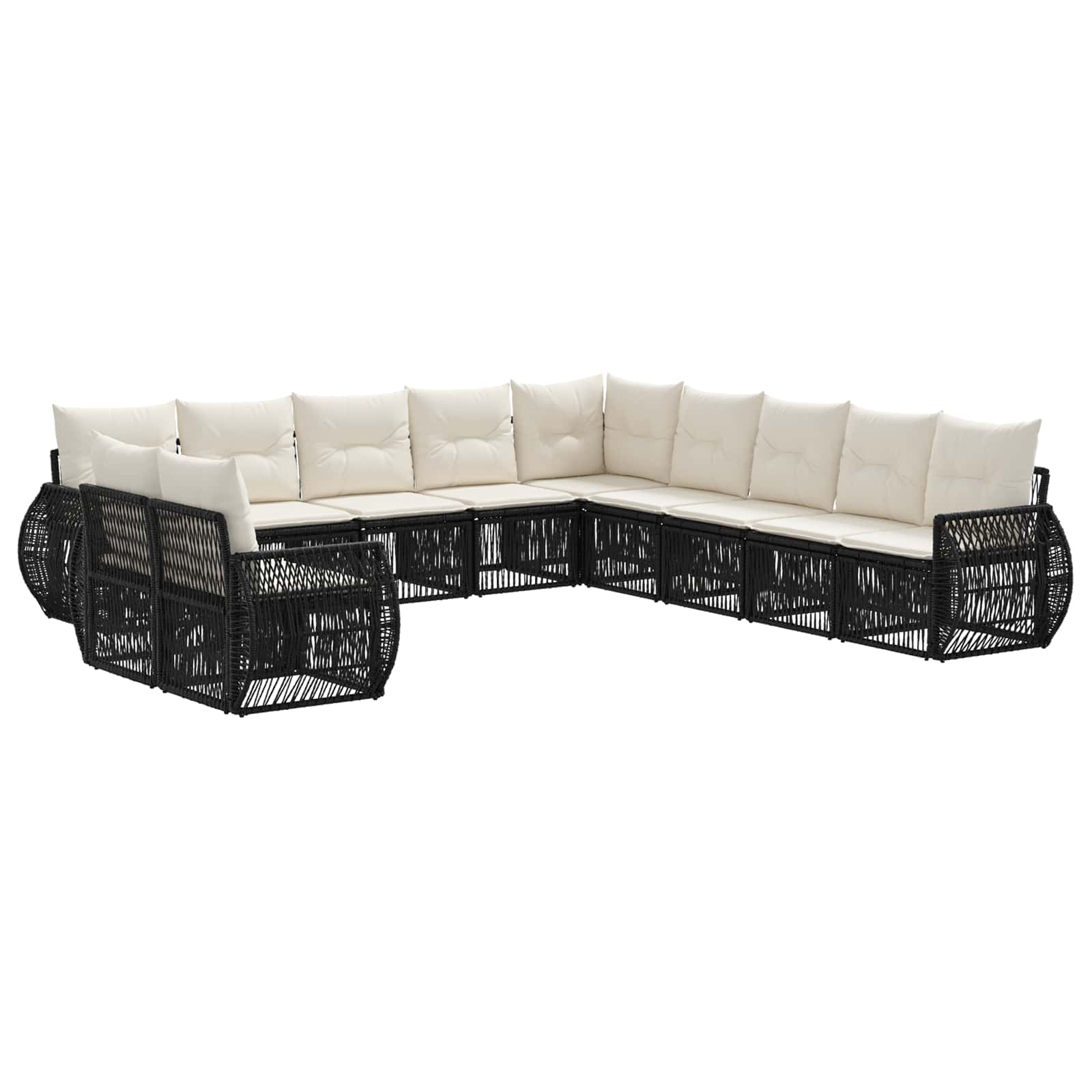 vidaXL Tuinbankenset 12 pcs Zwart en Cream Wit poly rattan