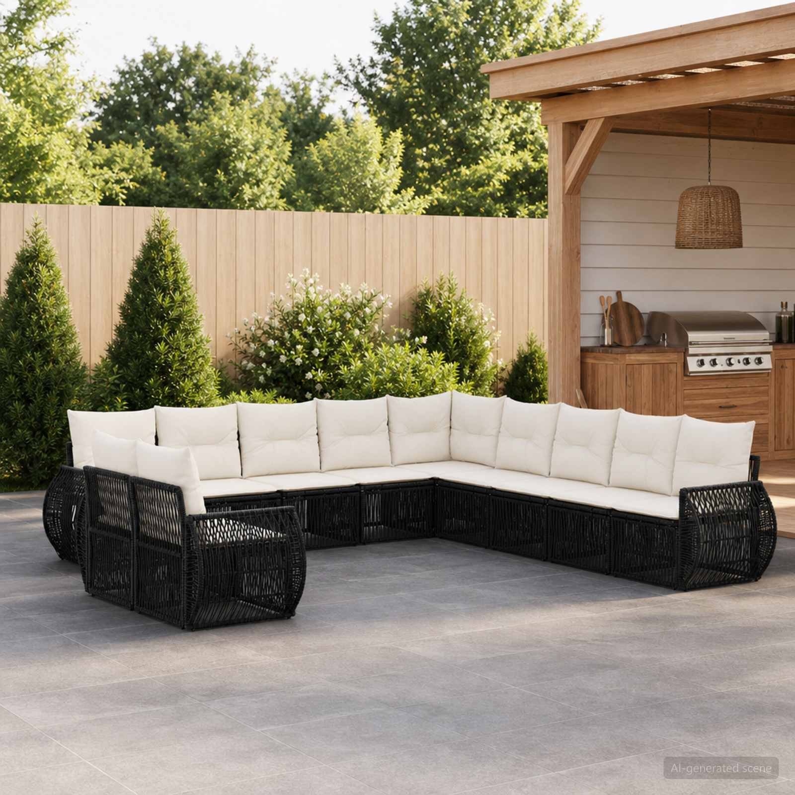 vidaXL Tuinbankenset 12 pcs Zwart en Cream Wit poly rattan