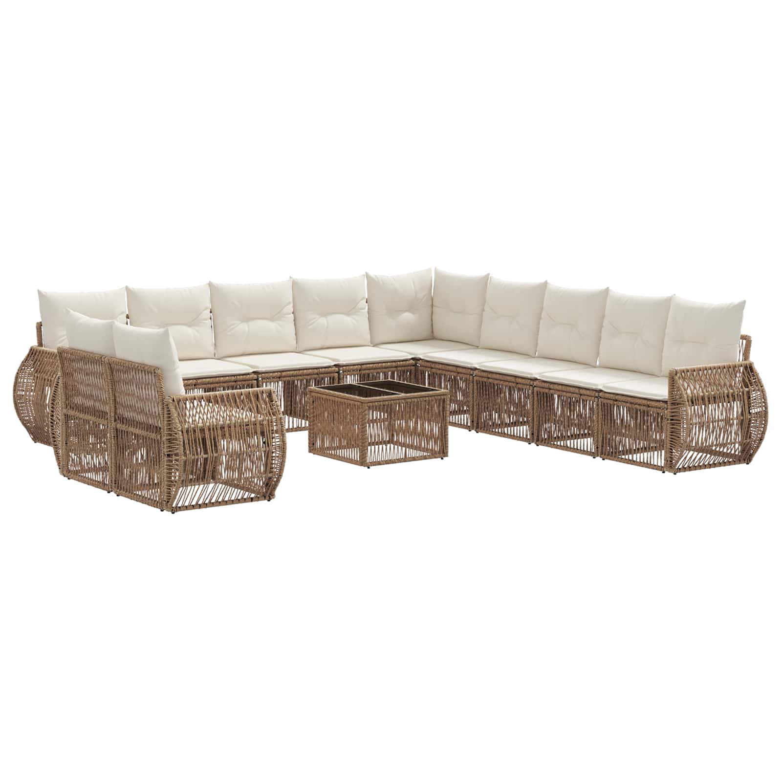 vidaXL Tuinbankenset 12 pcs Zwart en Cream Wit poly rattan