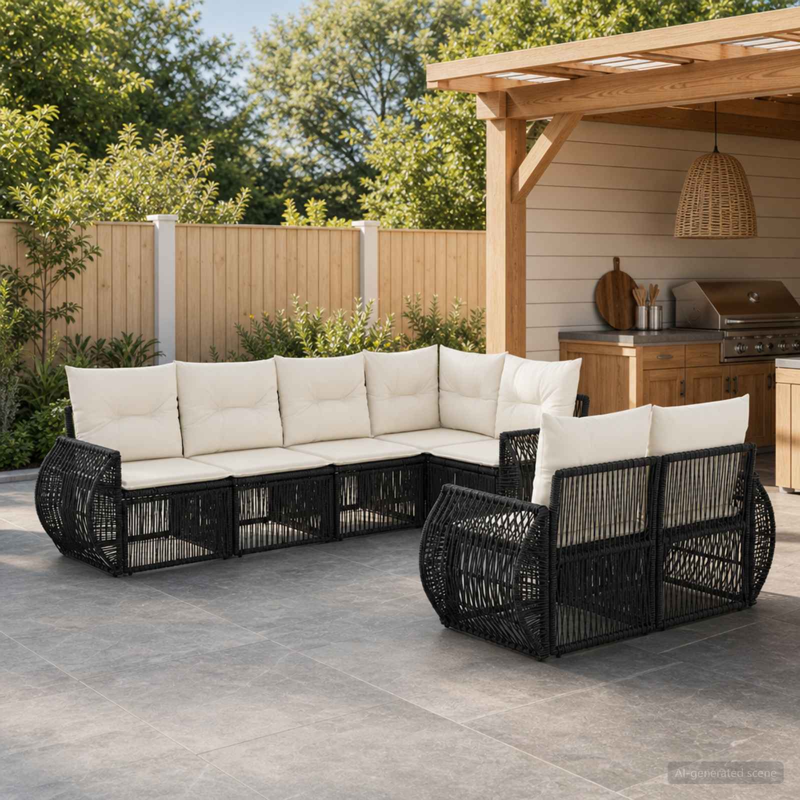vidaXL Tuinbankenset 7 st 7-Aantal zitplaatsen Zwart en Cream Wit