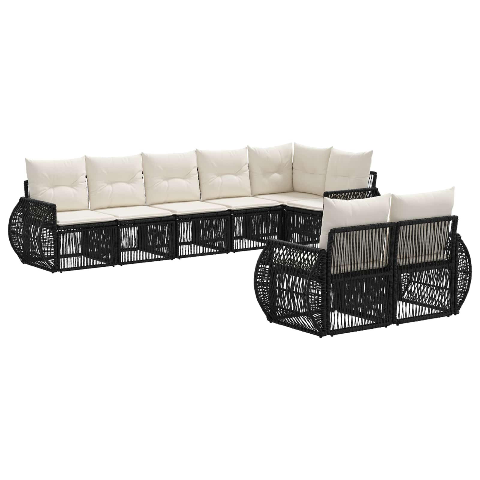 vidaXL Tuinbankenset 9 pcs Zwart en Cream Wit poly rattan