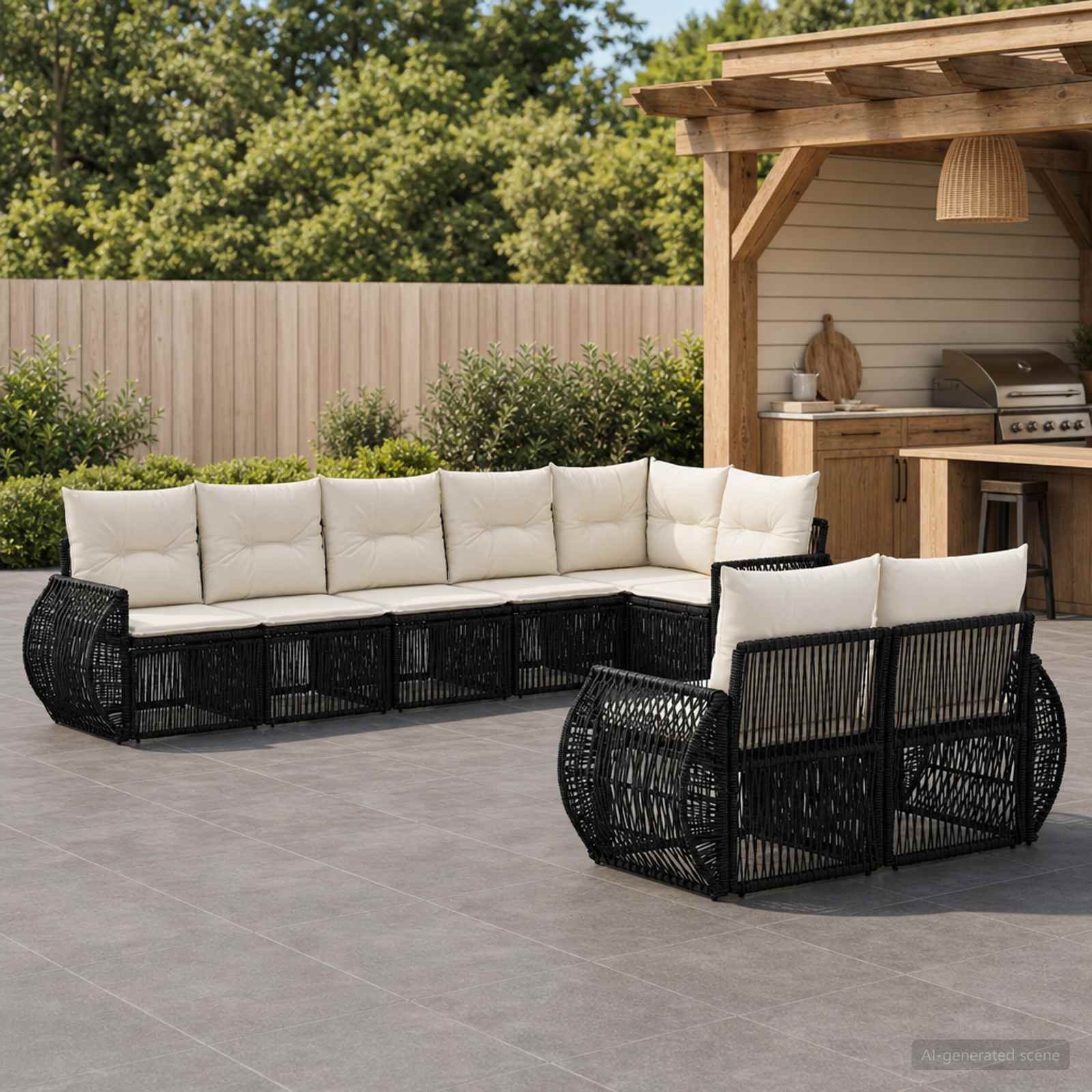vidaXL Tuinbankenset 9 pcs Zwart en Cream Wit poly rattan
