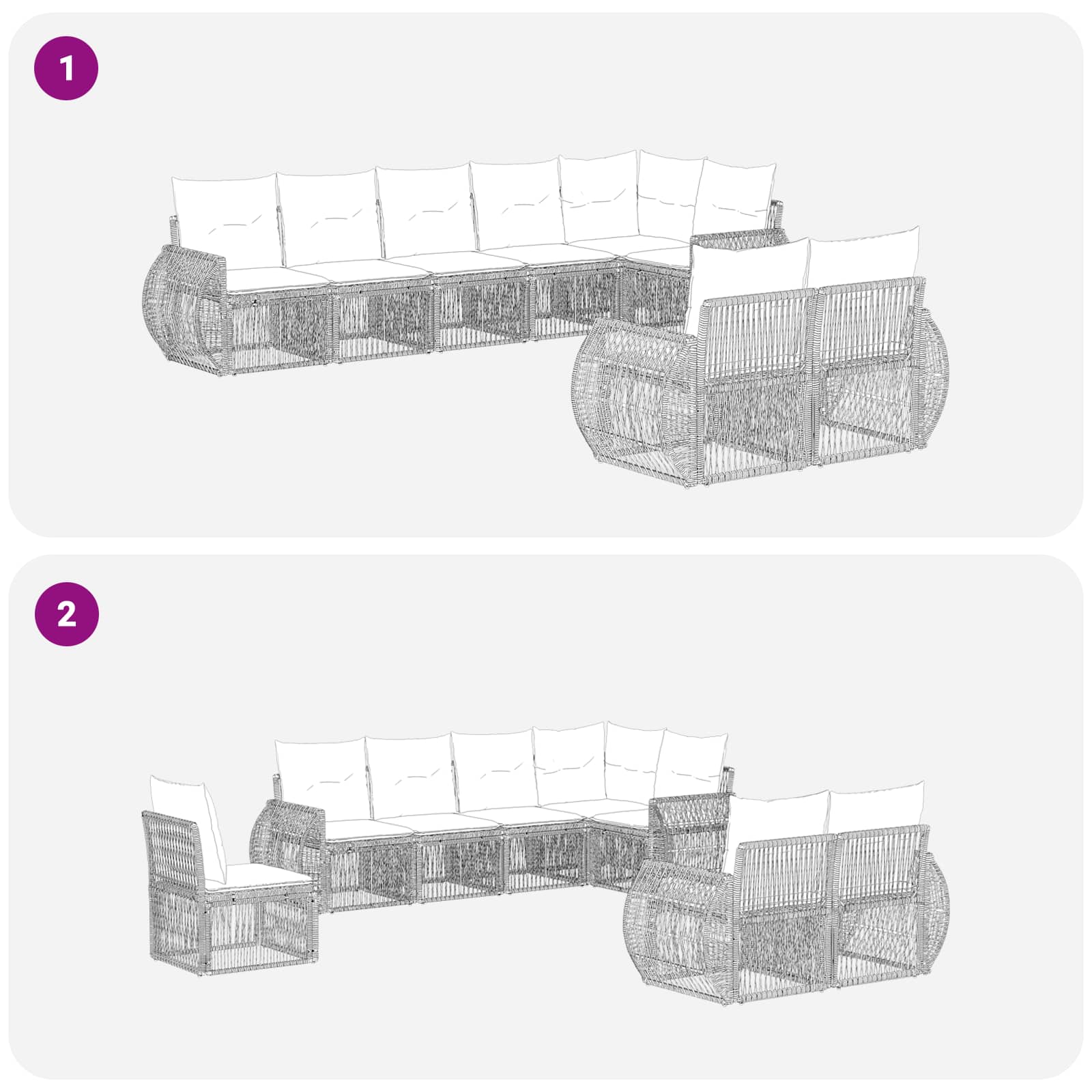 vidaXL Tuinbankenset 9 pcs Zwart en Cream Wit poly rattan