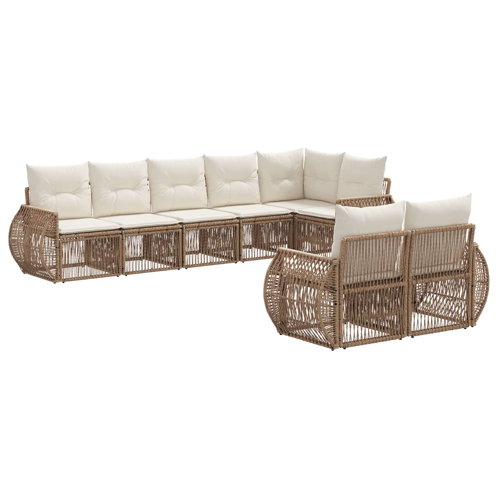 vidaXL Tuinbankenset 9 pcs Zwart en Cream Wit poly rattan