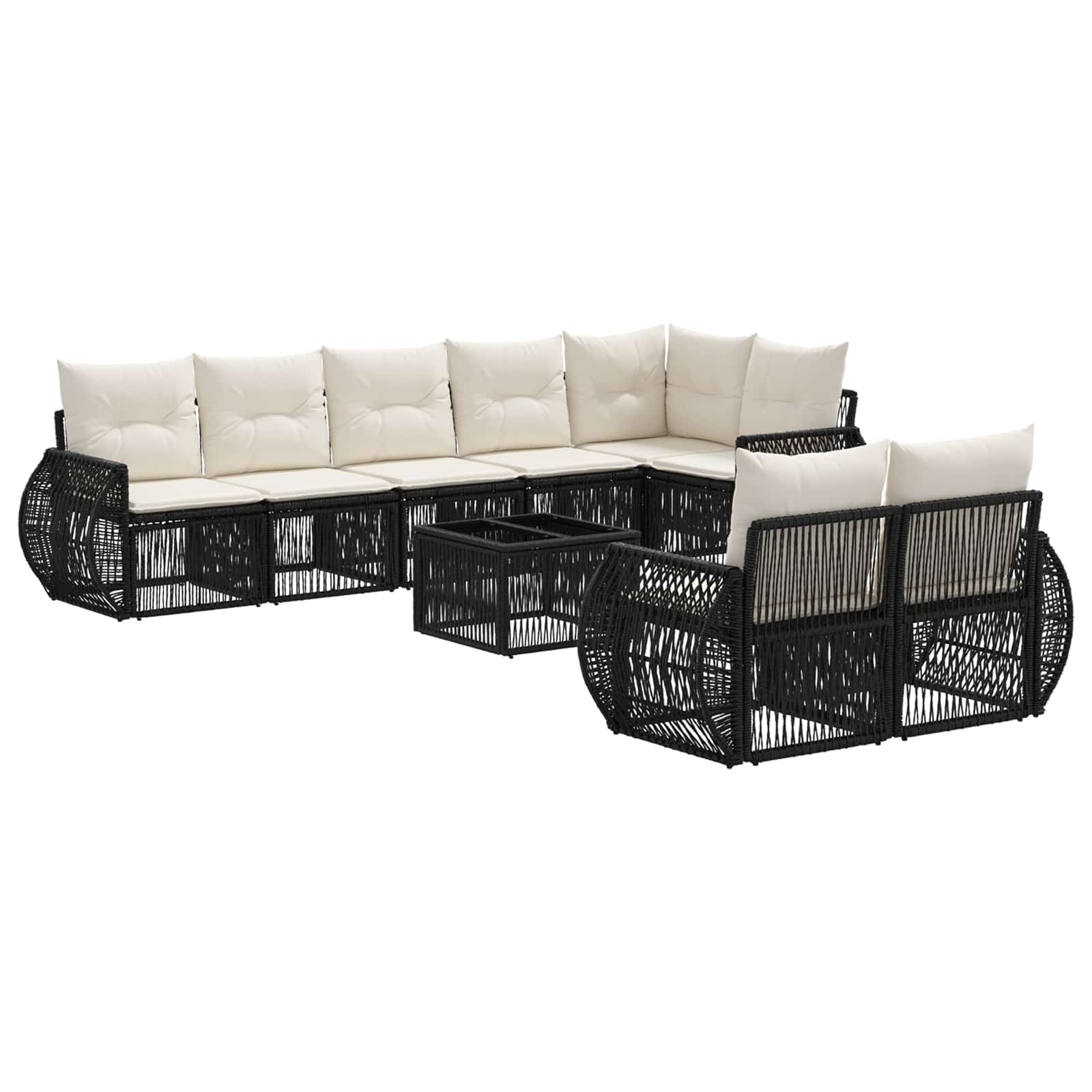 vidaXL Tuinbankenset 9 pcs Zwart en Cream Wit poly rattan