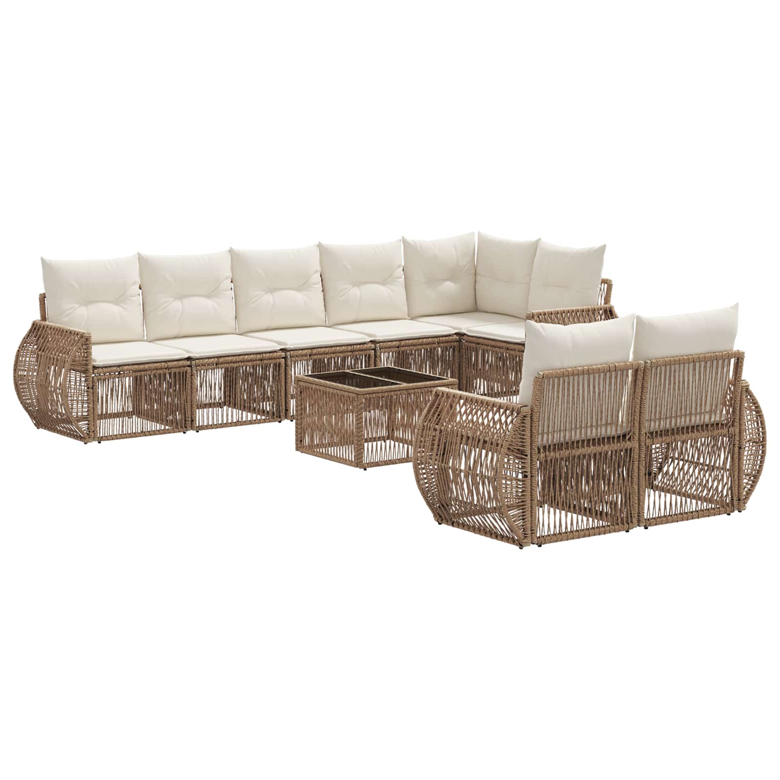 vidaXL Tuinbankenset 9 pcs Zwart en Cream Wit poly rattan