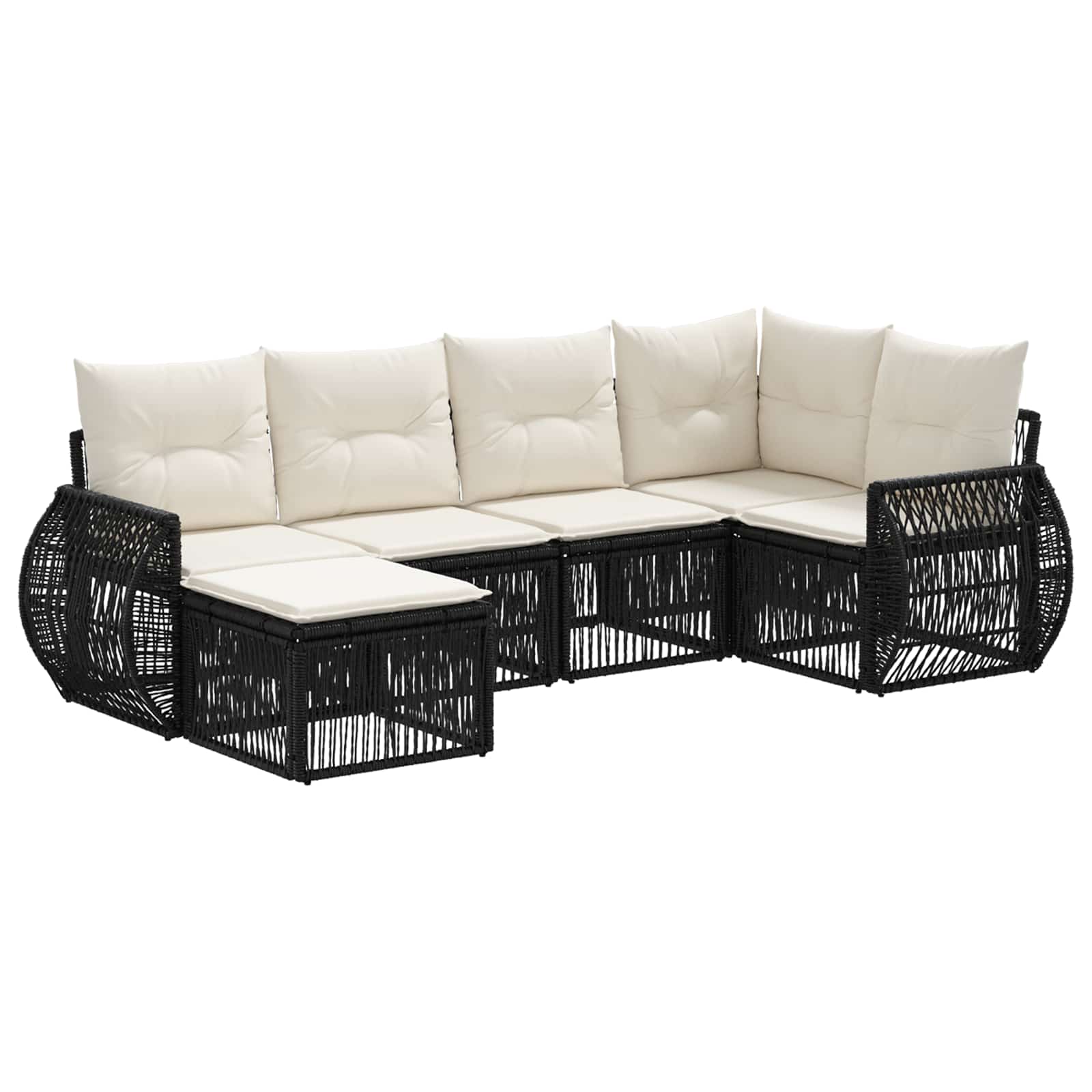 vidaXL Tuinbankenset 7 pcs Zwart en Cream Wit poly rattan
