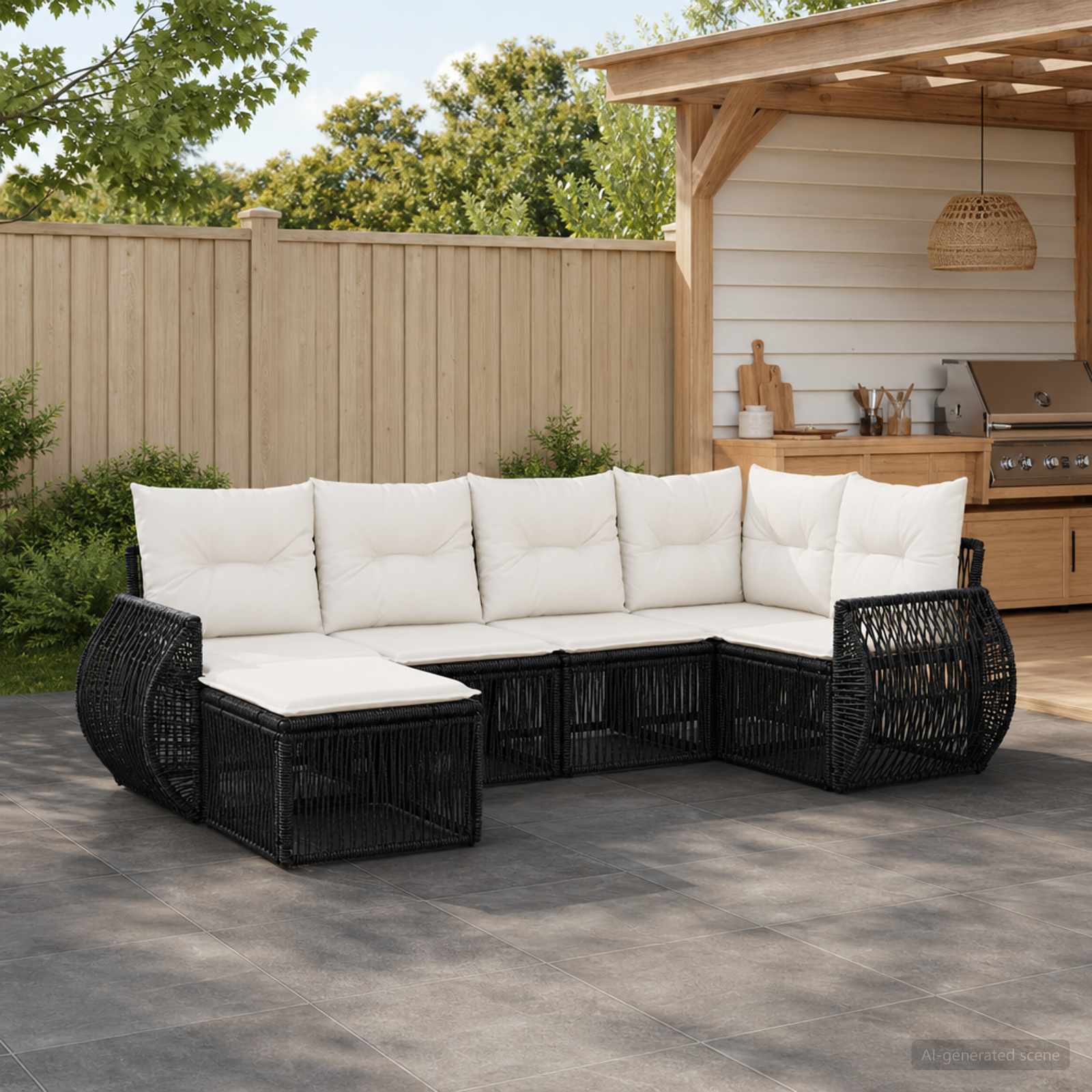 vidaXL Tuinbankenset 7 pcs Zwart en Cream Wit poly rattan