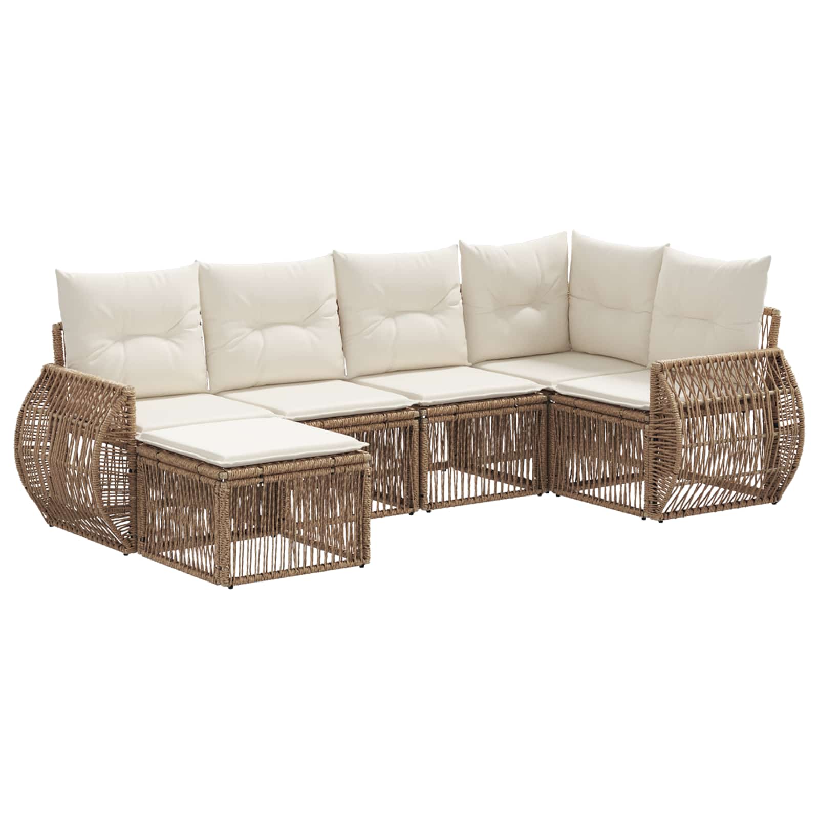 vidaXL Tuinbankenset 7 pcs Zwart en Cream Wit poly rattan