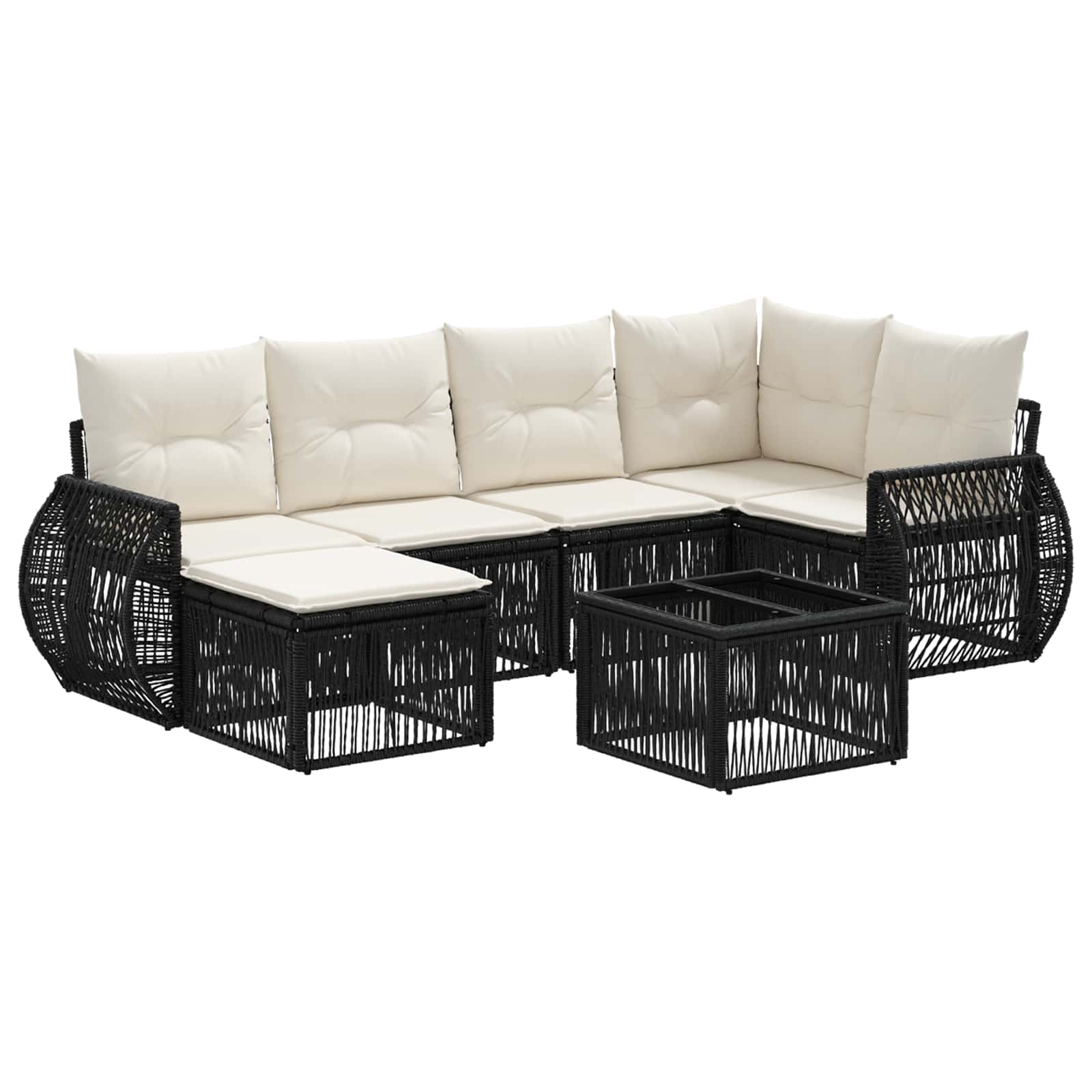vidaXL Tuinbankenset 7 pcs Zwart en Cream Wit poly rattan