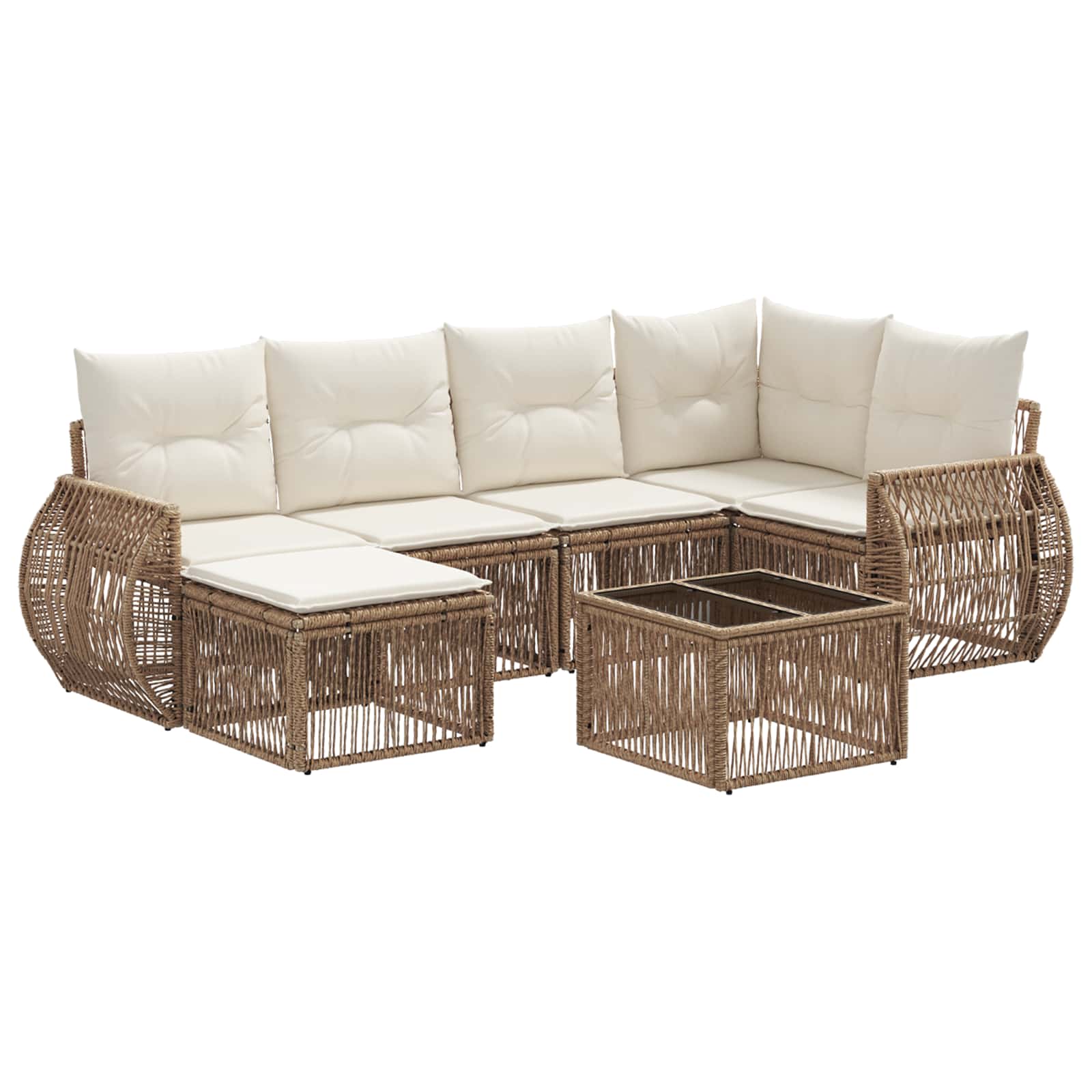 vidaXL Tuinbankenset 7 pcs Zwart en Cream Wit poly rattan