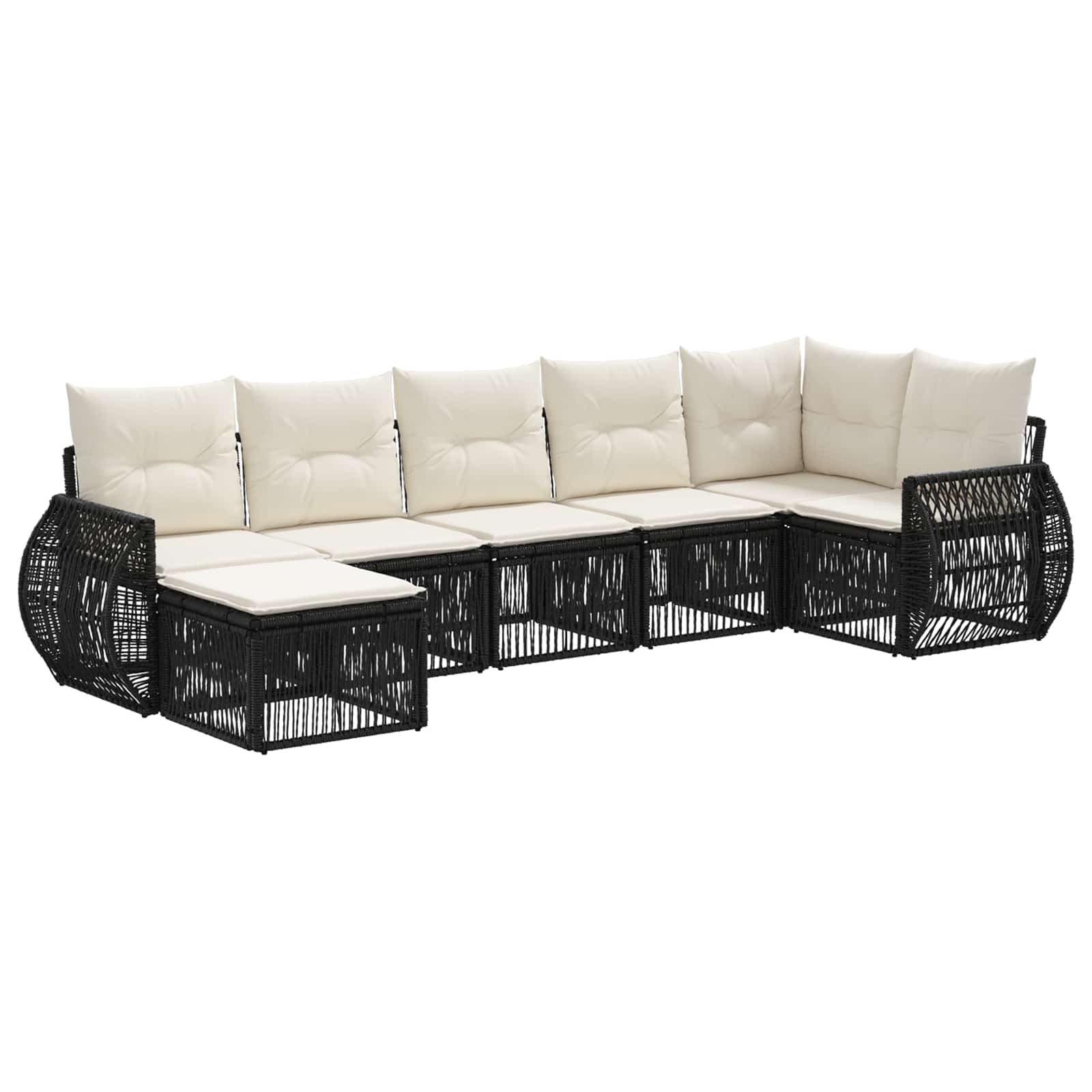 vidaXL Tuinbankenset 8 pcs Zwart en Cream Wit poly rattan
