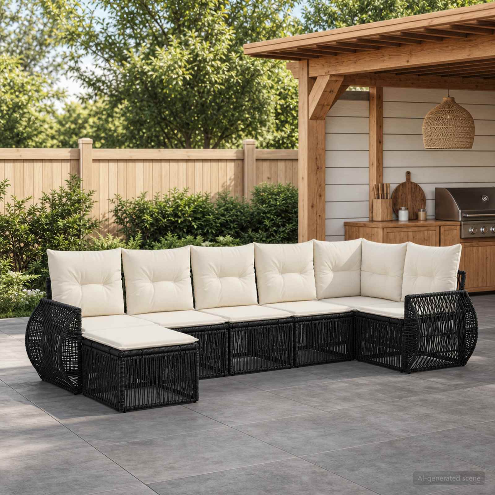 vidaXL Tuinbankenset 8 pcs Zwart en Cream Wit poly rattan