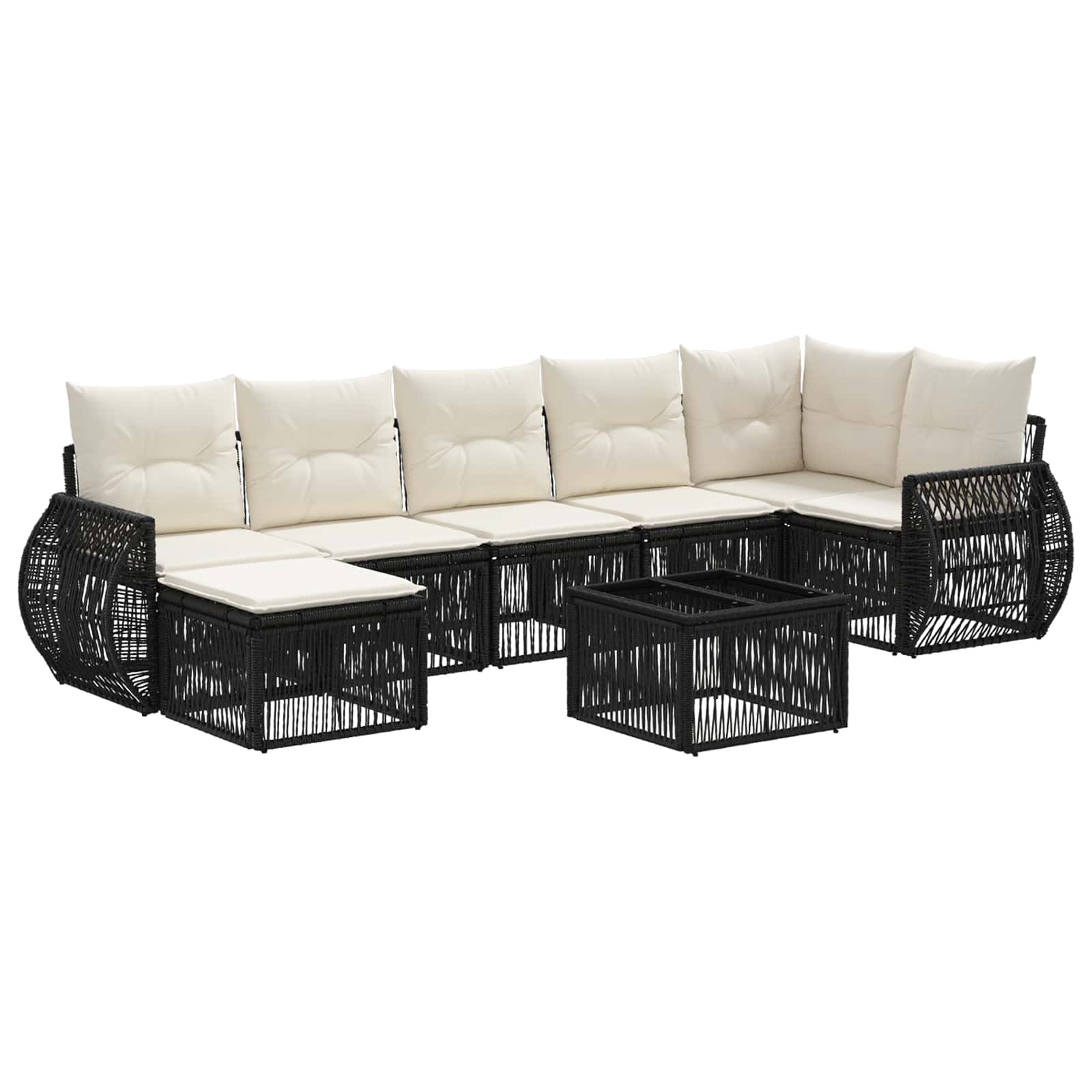 vidaXL Tuinbankenset 8 pcs Zwart en Cream Wit poly rattan