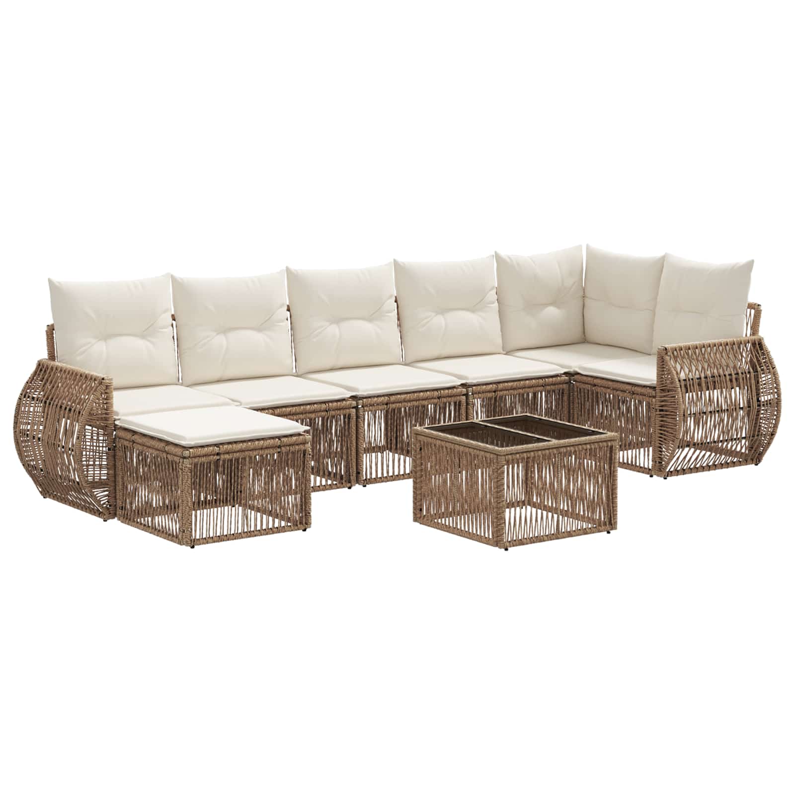 vidaXL Tuinbankenset 8 pcs Zwart en Cream Wit poly rattan