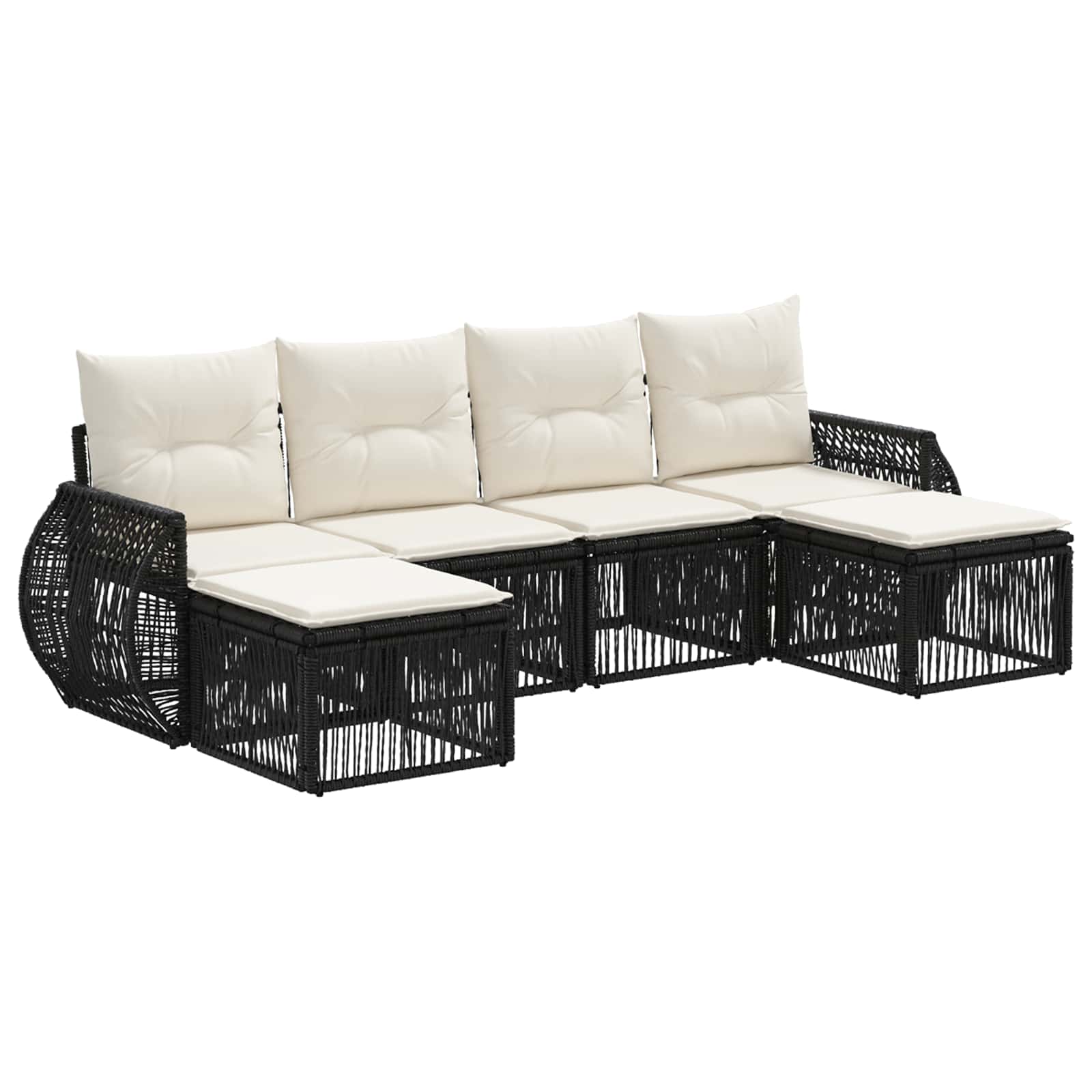 vidaXL Tuinbankenset 7 pcs Zwart en Cream Wit poly rattan