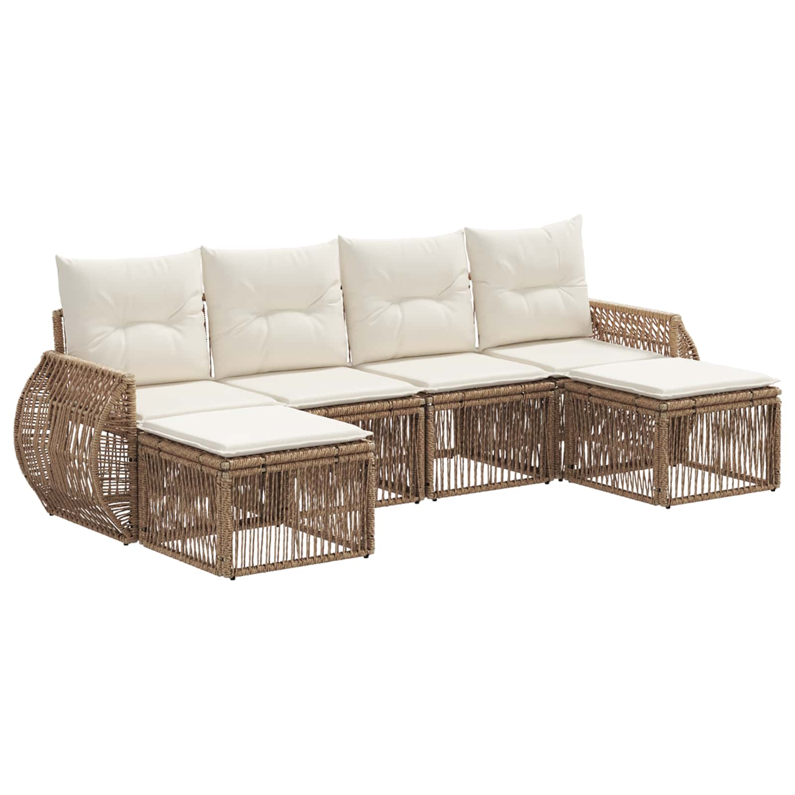 vidaXL Tuinbankenset 7 pcs Zwart en Cream Wit poly rattan