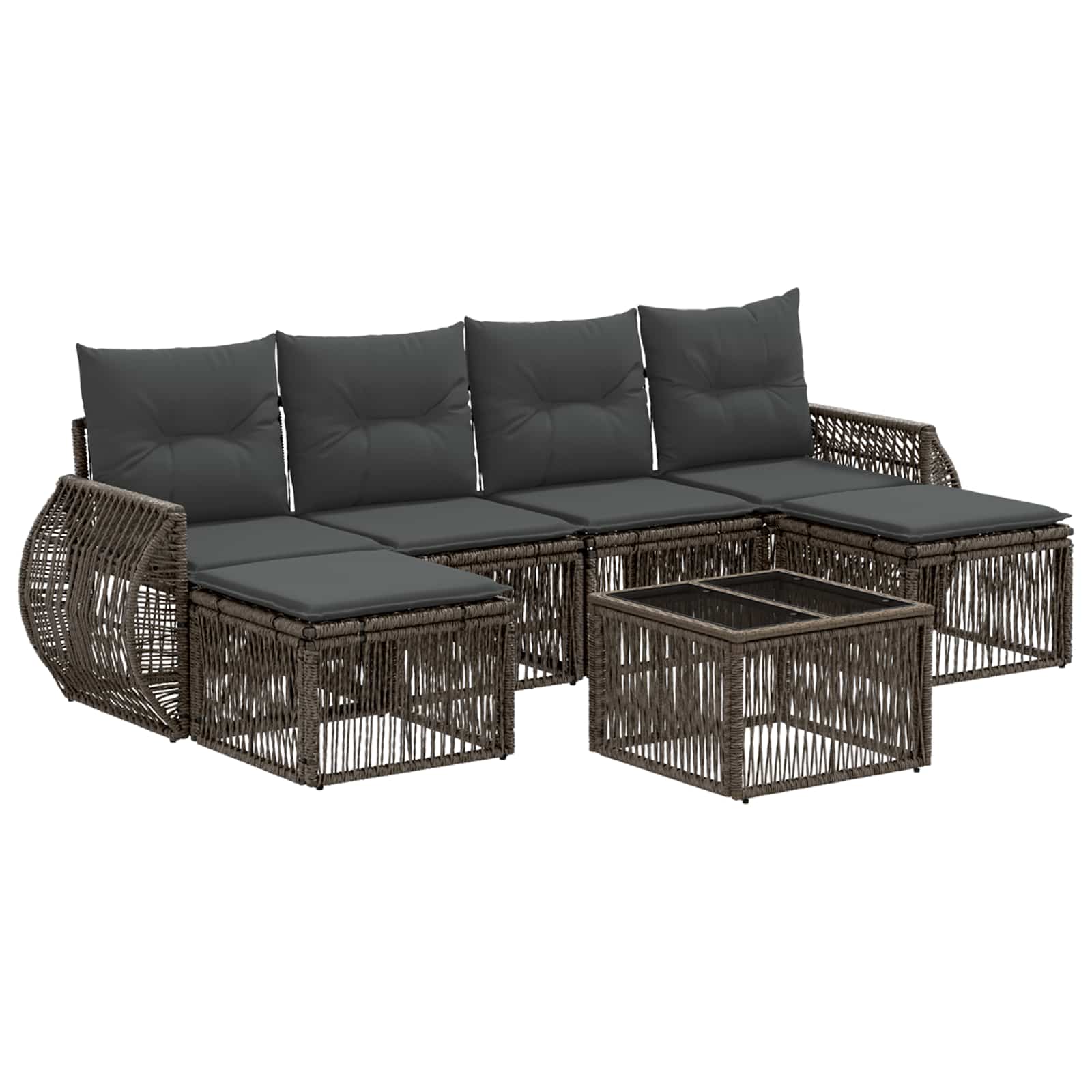 vidaXL Tuinbankenset 7 pcs Zwart en Cream Wit poly rattan
